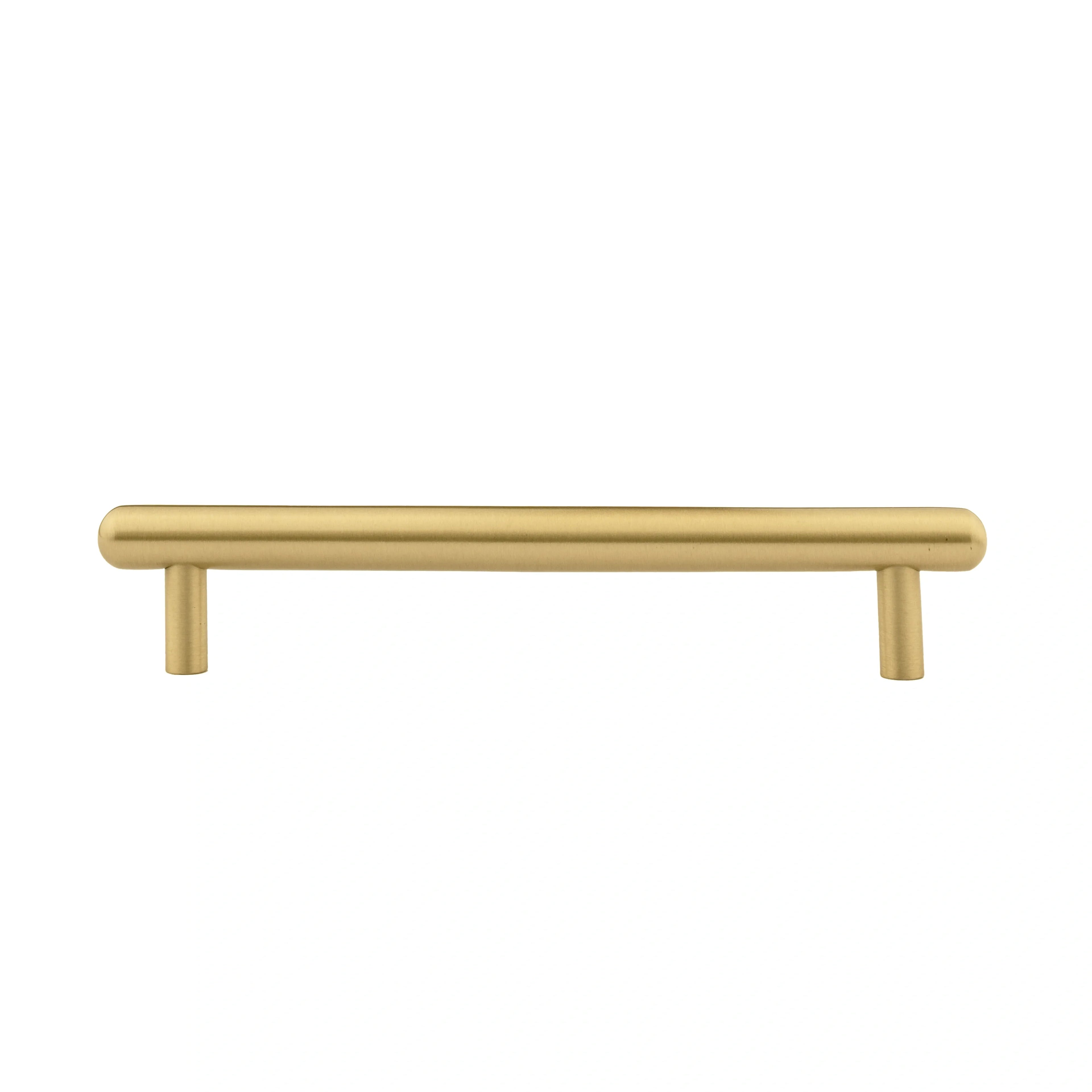 Mantara Pantheon Handle B-0053 is a modern matte brass handle in gold, ideal for kitchens, wardrobes, and cabinets.
