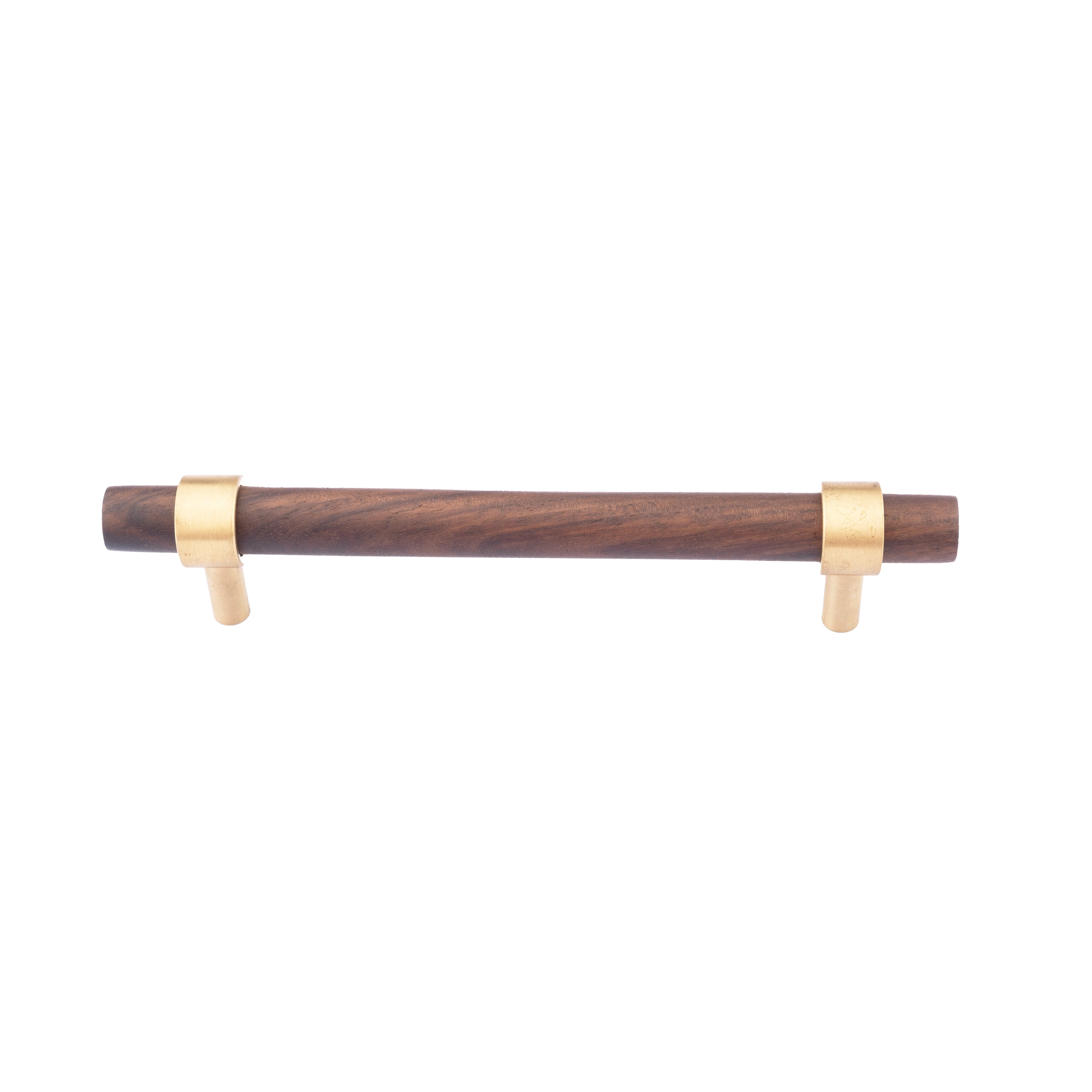Holt Handle W-0010 in walnut & brushed brass, sizes 60–370mm, suits furniture, drawers & wardrobes—by Mantara.