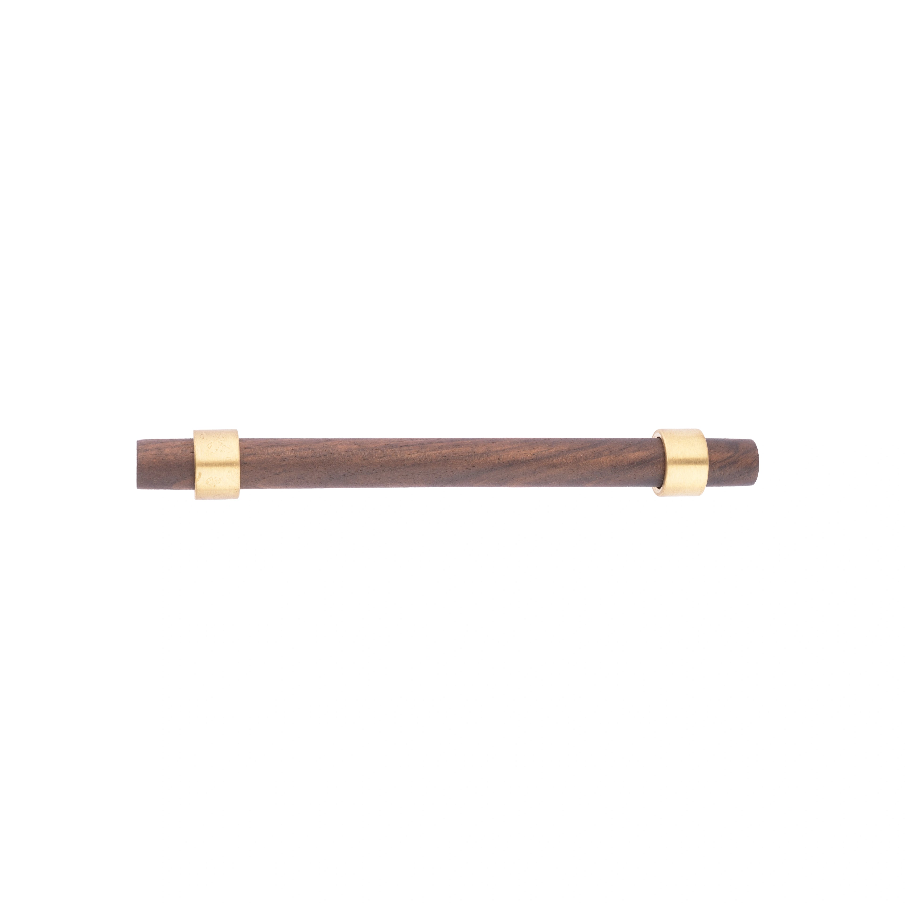 Mantara Holt Handle W-0010 is a modern walnut wood & brass handle in dark brown with brushed finish, ideal for wardrobes & drawers.