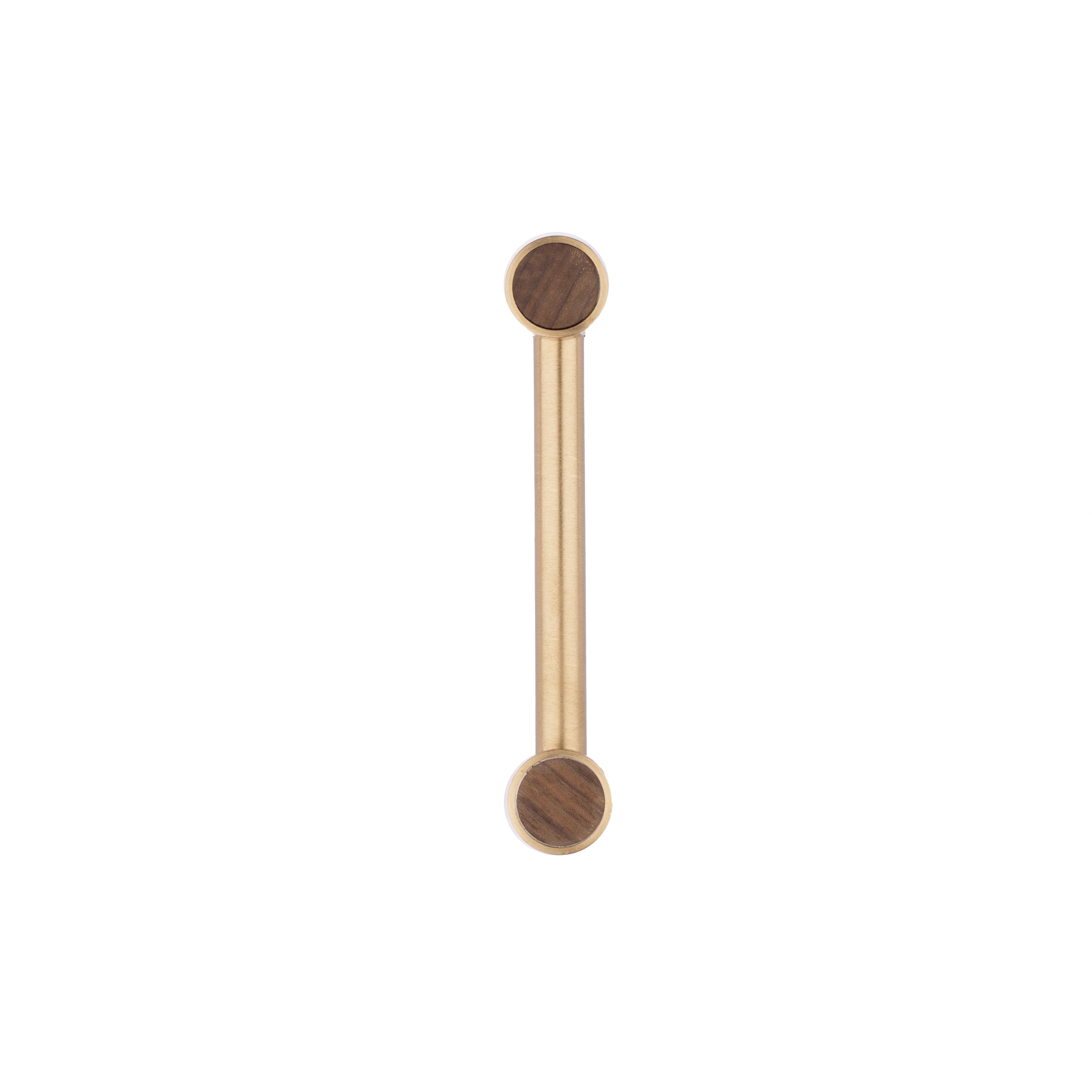 Cabinet pull handle, brass and wood, brown & gold brushed finish, Mantara, Oriana Handle W-0015, elegant for furniture and wardrobes.