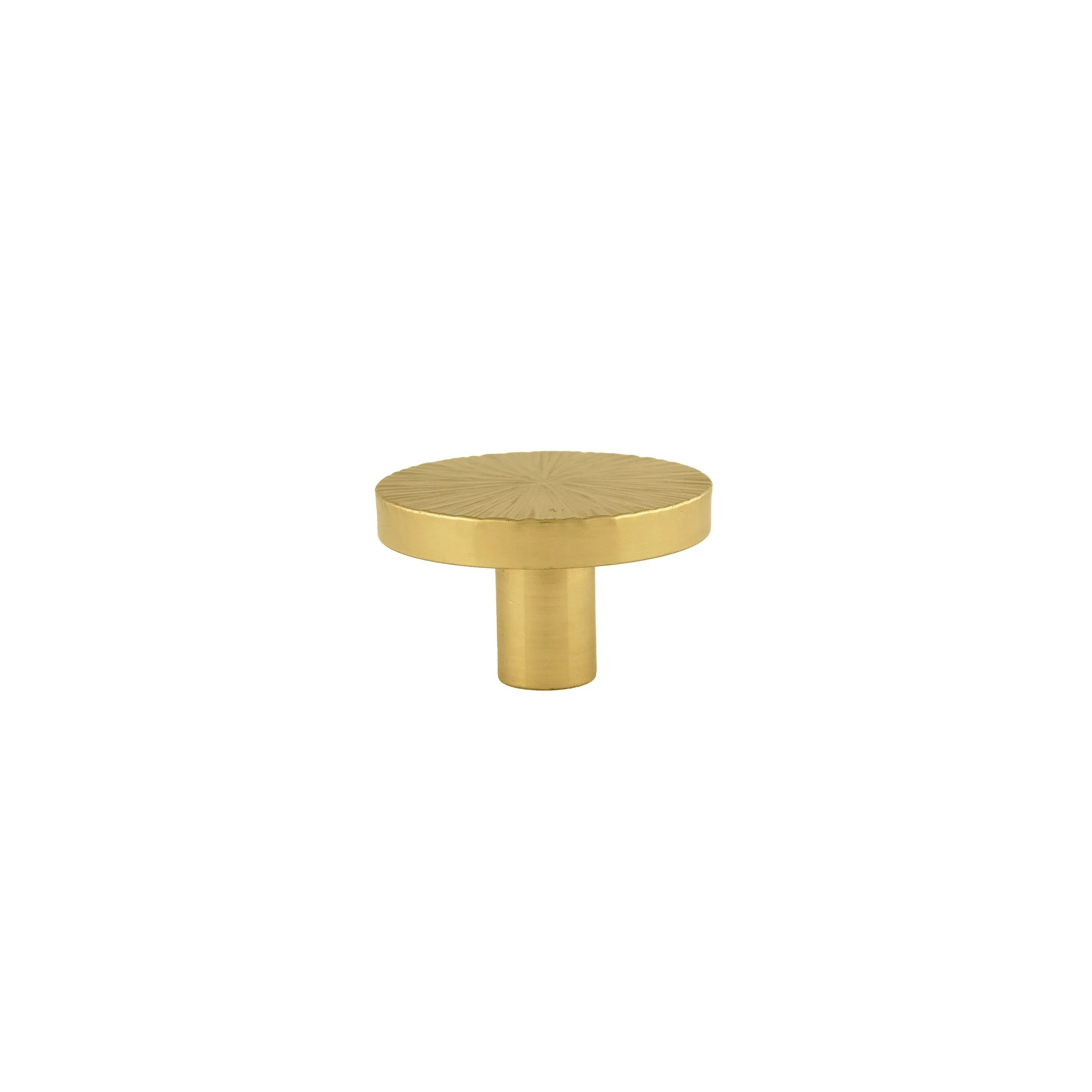 Mantara Radiate Knob B-0103 is a modern polished brass knob in gold, ideal for drawers, cabinets, and furniture.
