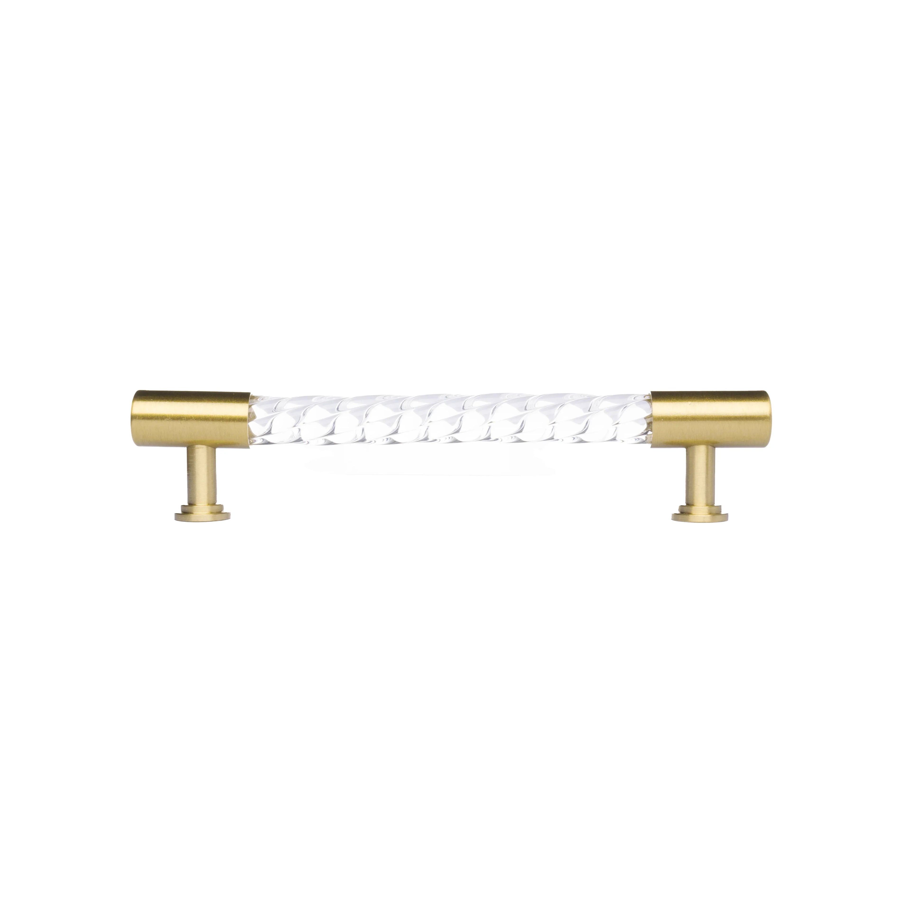 A luxury wardrobe pull handle, Helix designed in white acrylic with polished brass and brushed stem, model A-0012 by Mantara, SKU A-0012