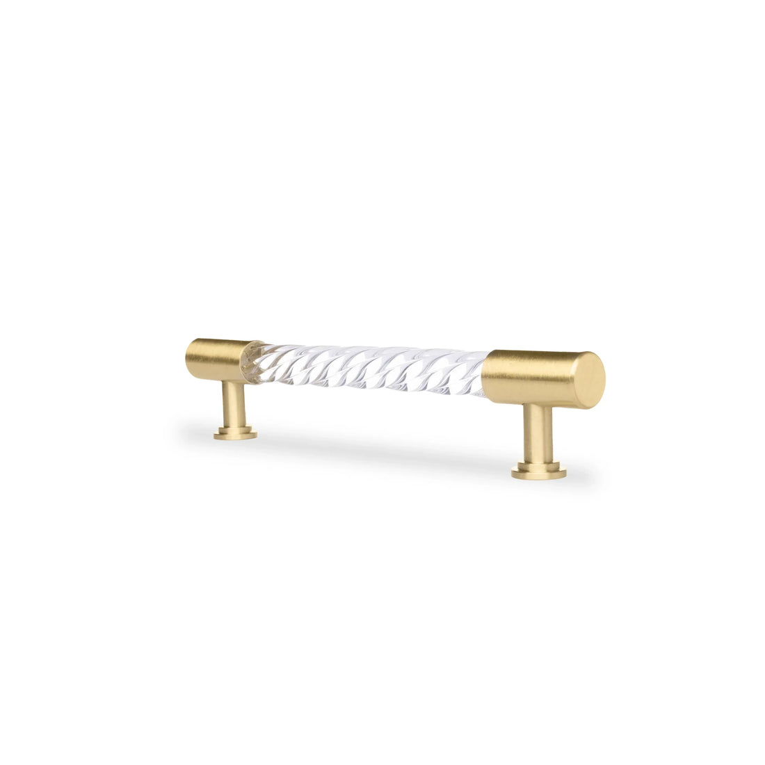 A luxury wardrobe pull handle, Helix designed in white acrylic with polished brass and brushed stem, model A-0012 by Mantara, SKU A-0012