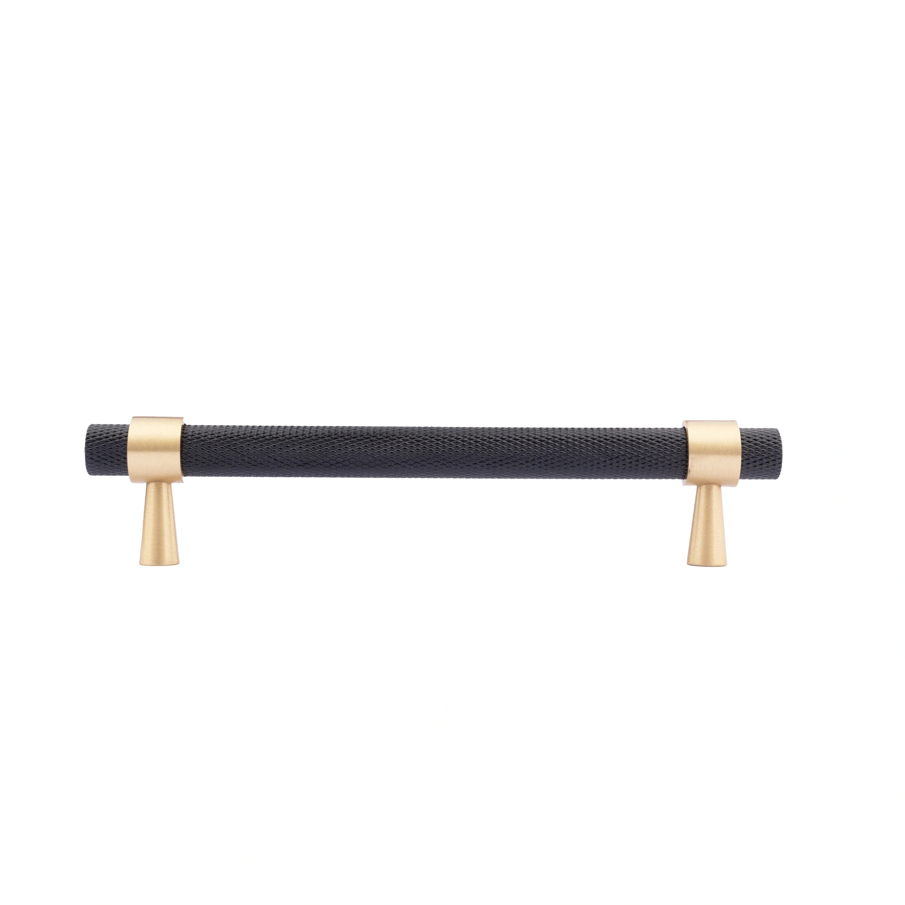 Mantara Cleo T Bar Handle B-0064 is a modern knurled brushed brass handle in black ,ideal for wardrobes and cabinets.