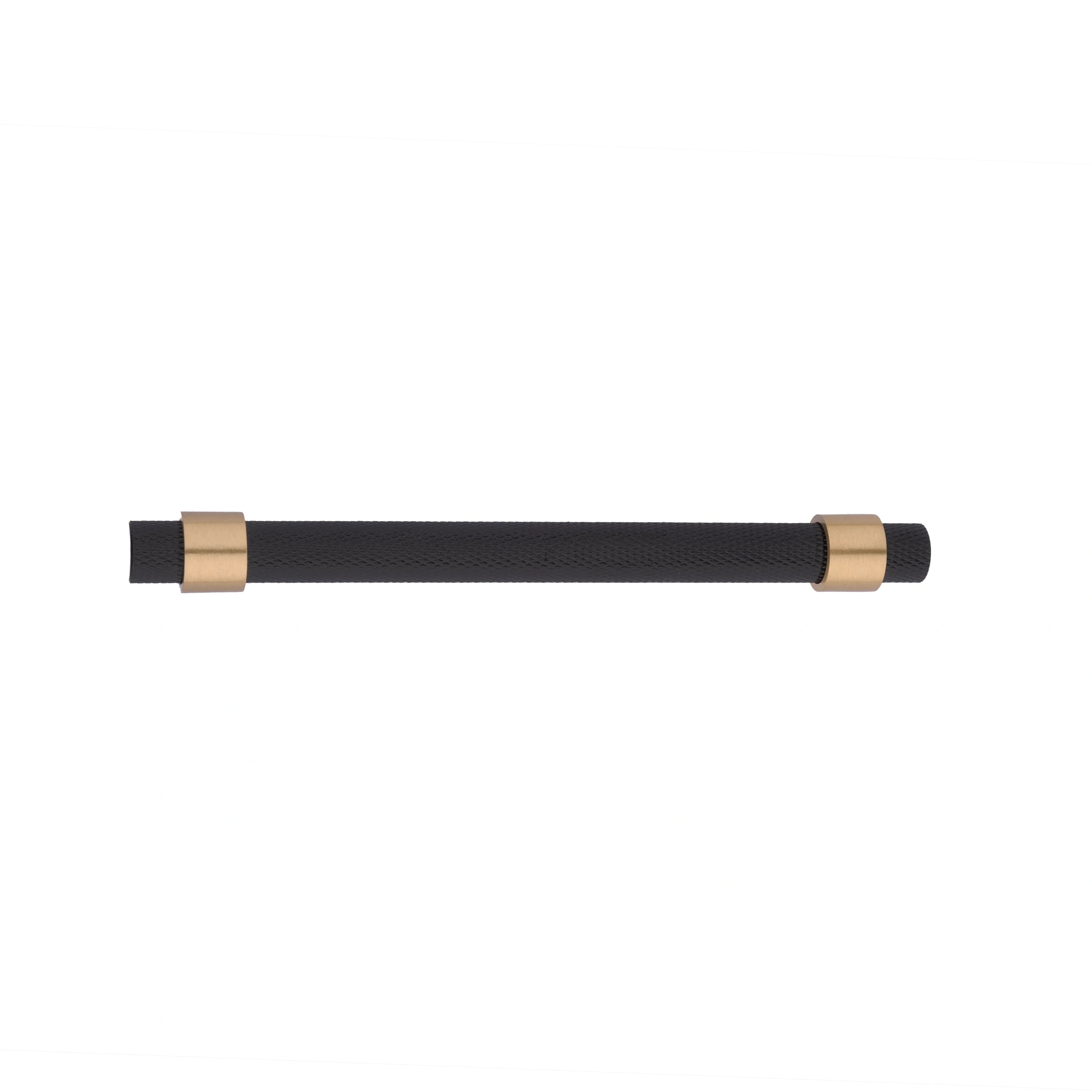 Mantara Cleo T Bar Handle B-0064 is a modern knurled brushed brass handle in black ,ideal for wardrobes and cabinets.