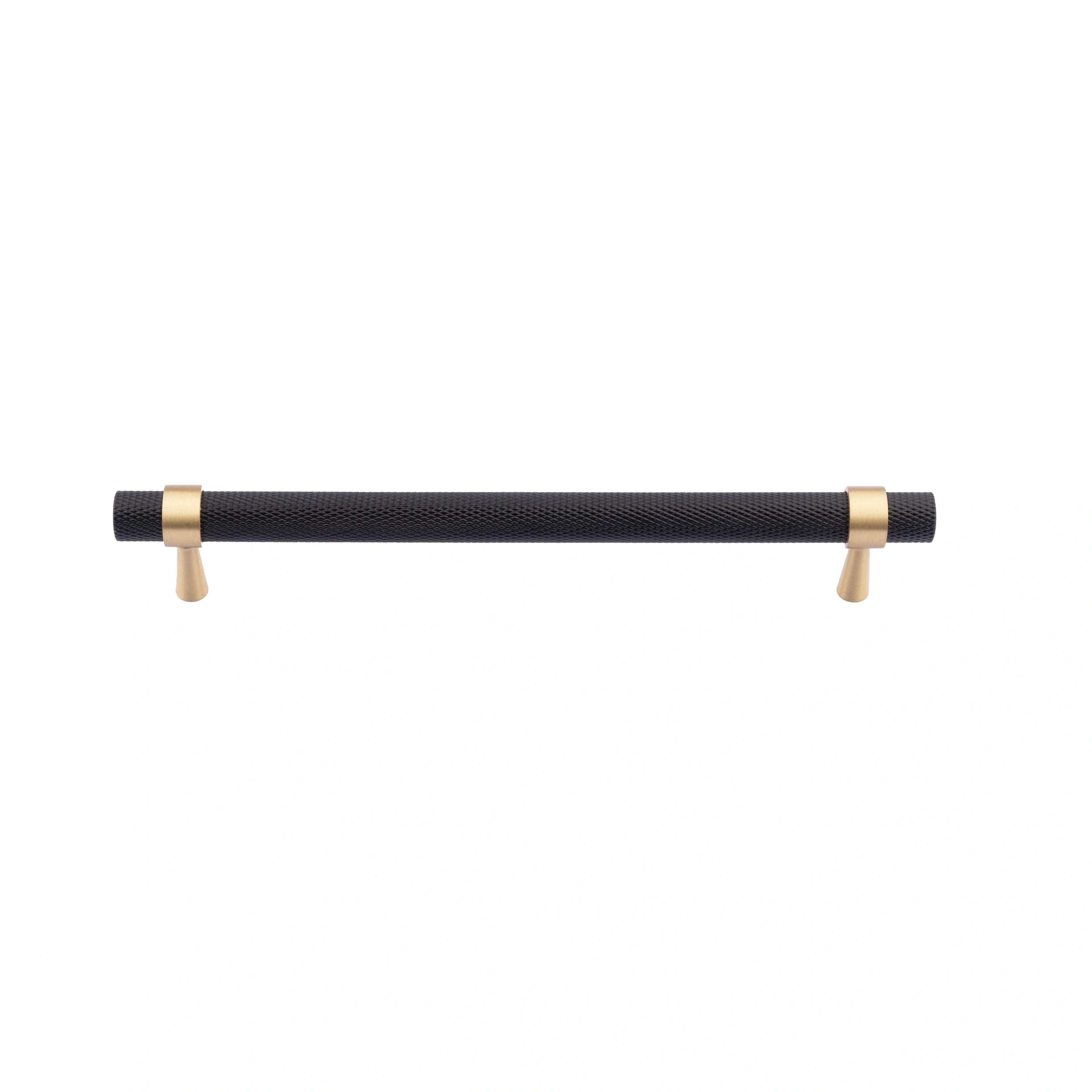 Mantara Cleo T Bar Handle B-0064 is a modern knurled brushed brass handle in black ,ideal for wardrobes and cabinets.