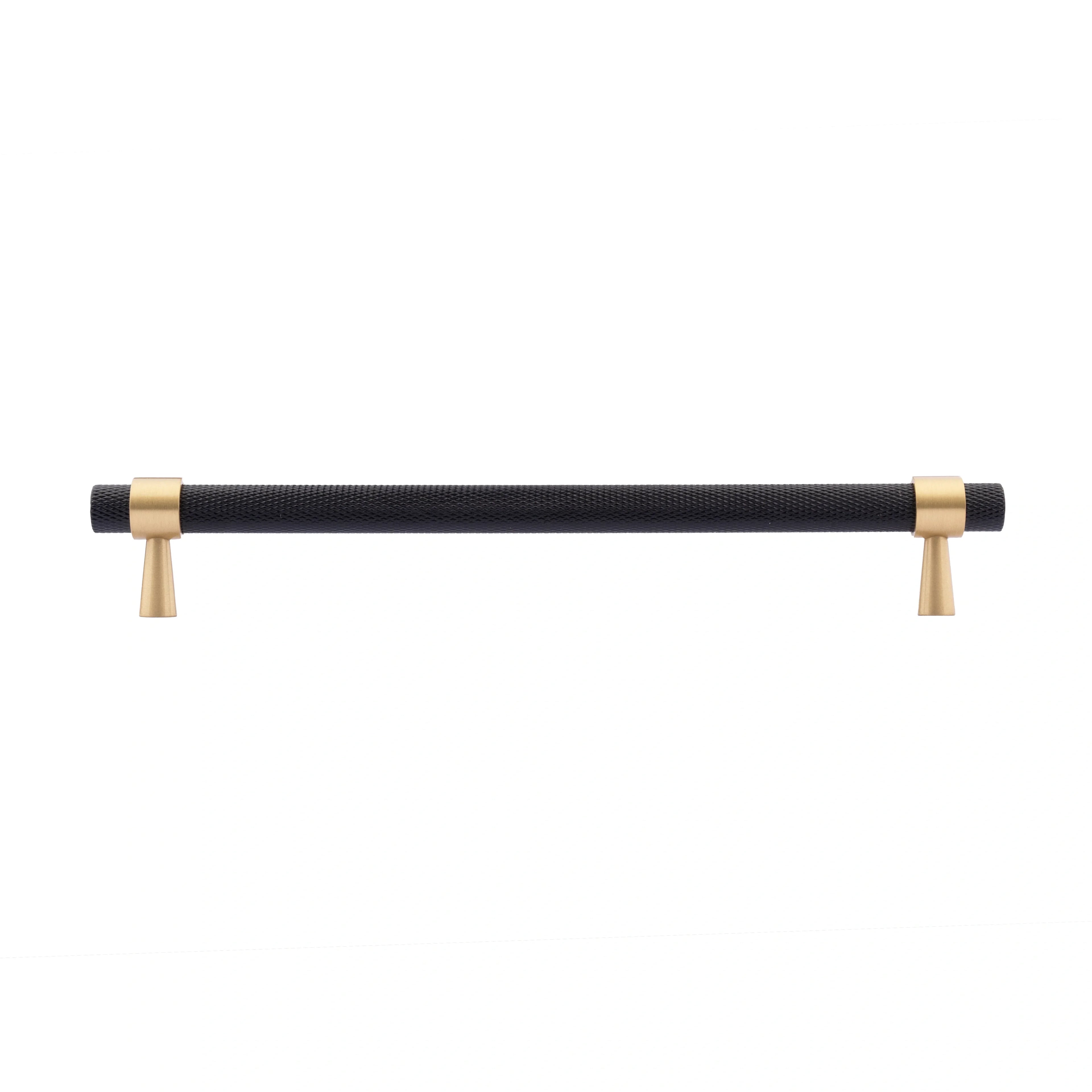 Mantara Cleo T Bar Handle B-0064 is a modern knurled brushed brass handle in black ,ideal for wardrobes and cabinets.