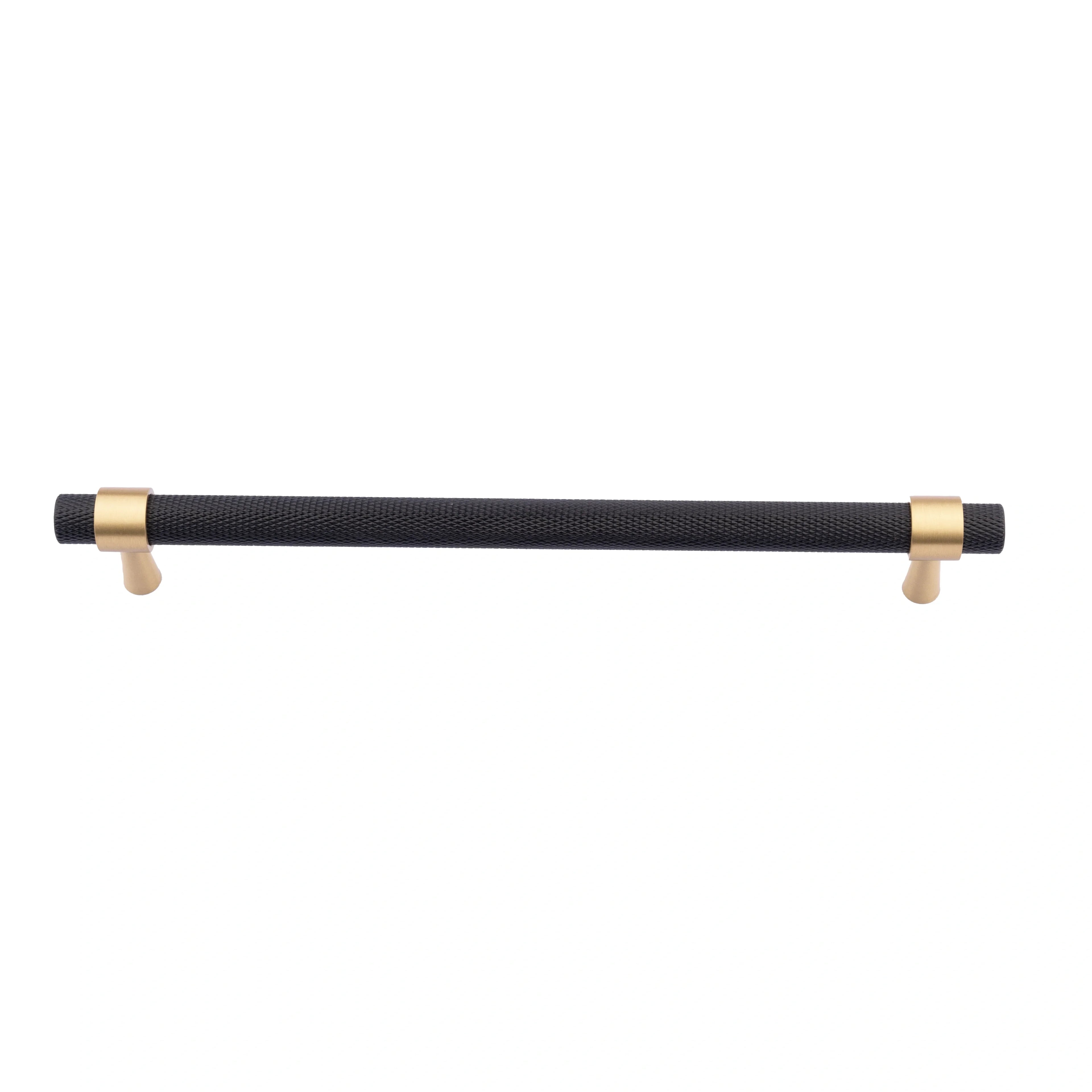 Mantara Cleo T Bar Handle B-0064 is a modern knurled brushed brass handle in black ,ideal for wardrobes and cabinets.