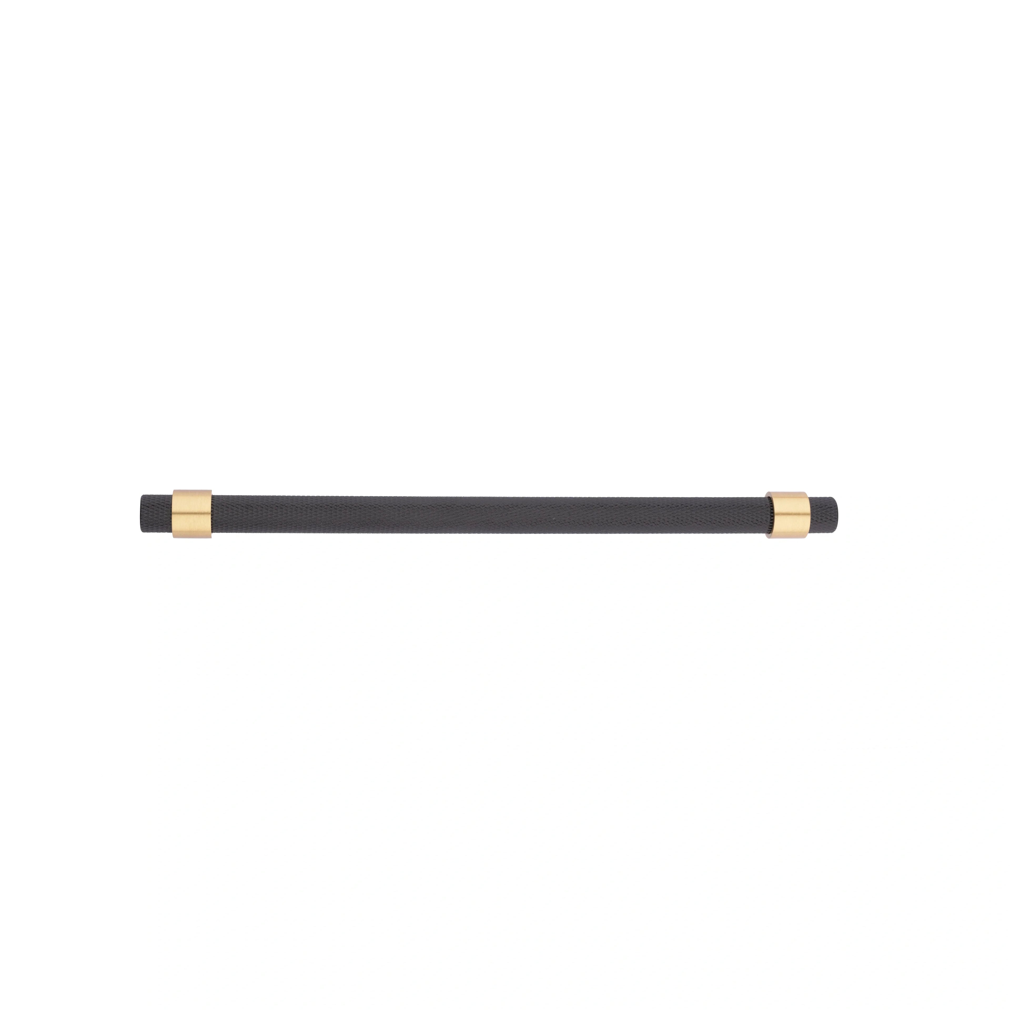 Mantara Cleo T Bar Handle B-0064 is a modern knurled brushed brass handle in black ,ideal for wardrobes and cabinets.