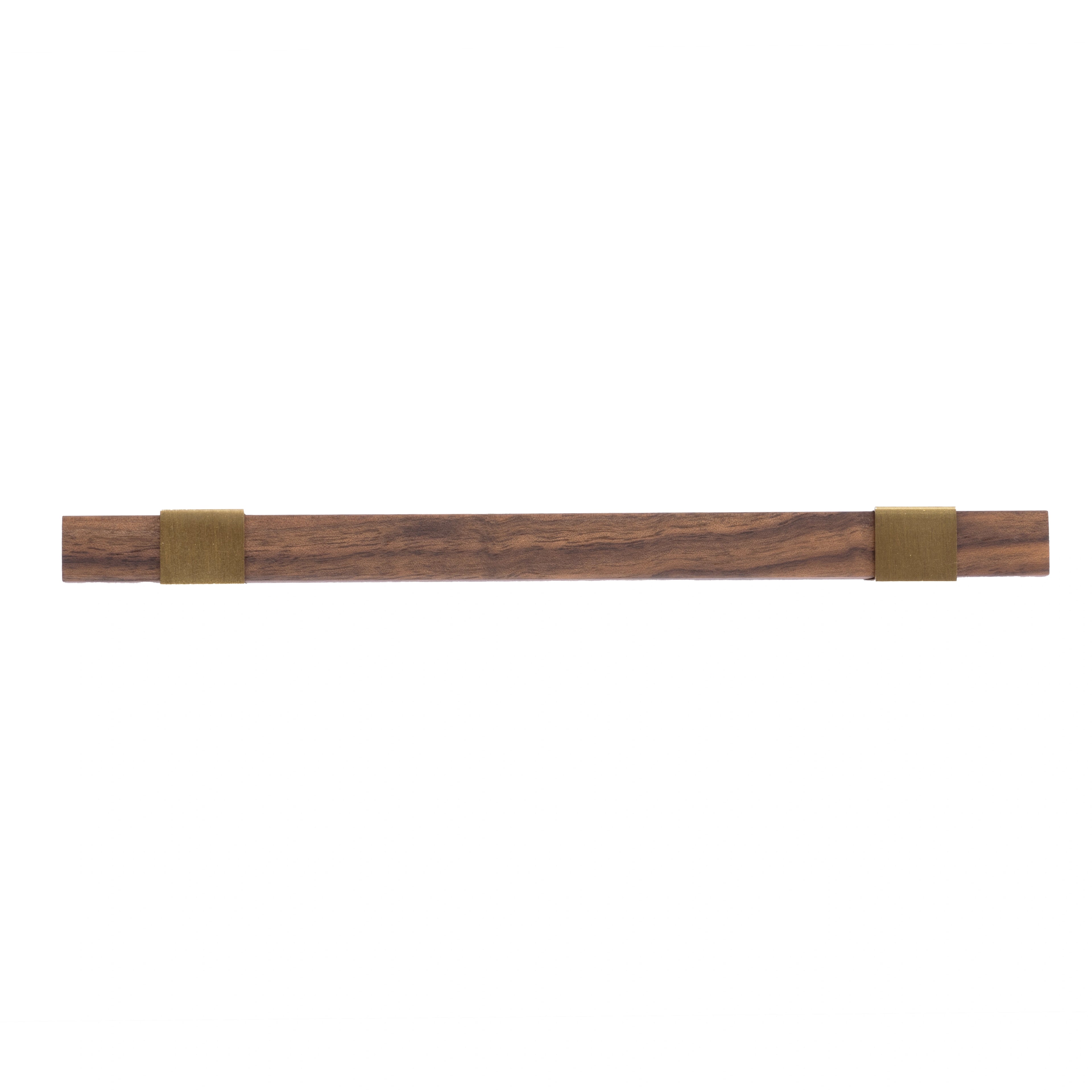 Ebonex Handle W-0009 in brushed brass & walnut, sizes 70–391mm, suits doors, cabinets & wardrobes—by Mantara.