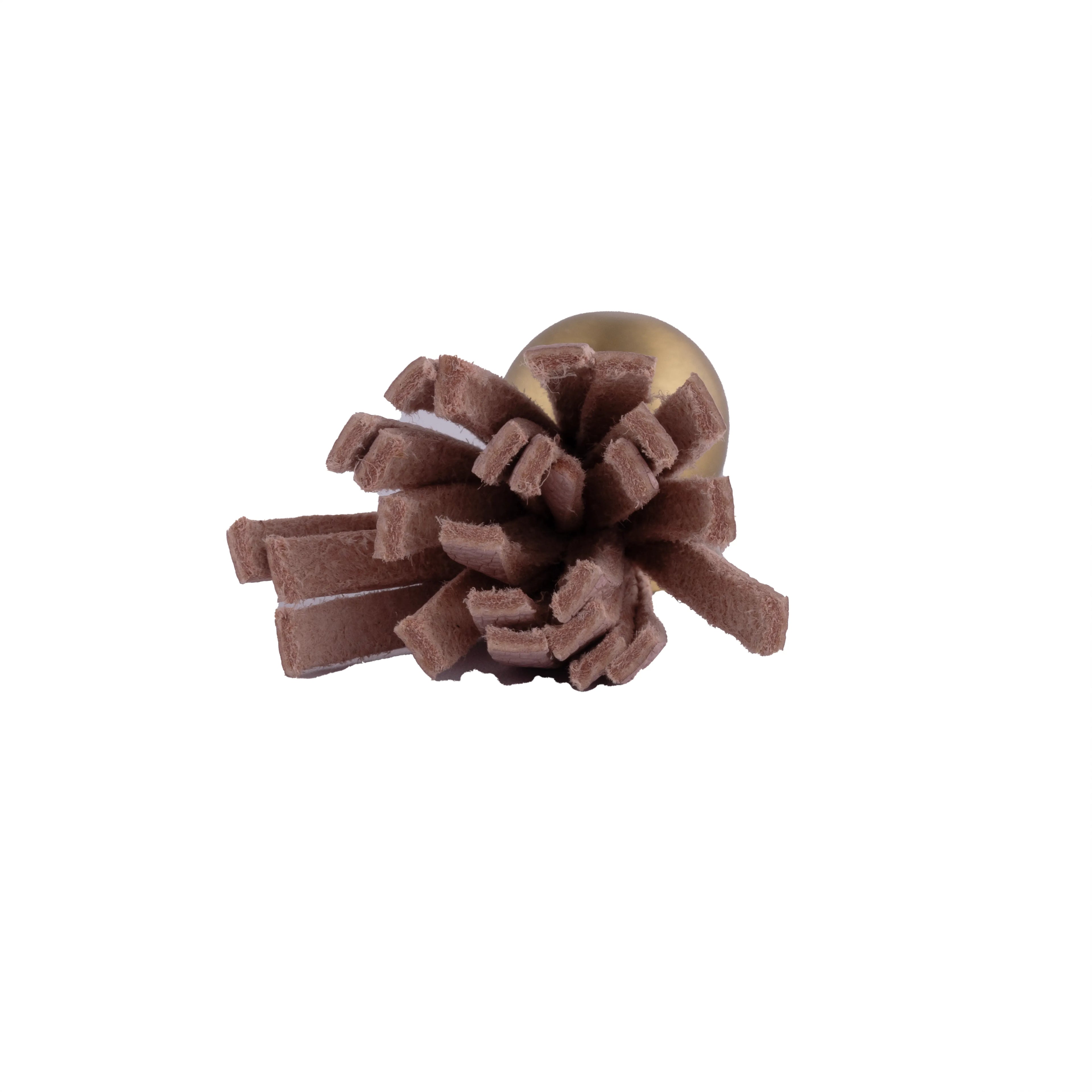 The Mantara L-0002 Maverick Drop Knob is a modern leather and brass knob in pink, ideal for kitchens and furniture.