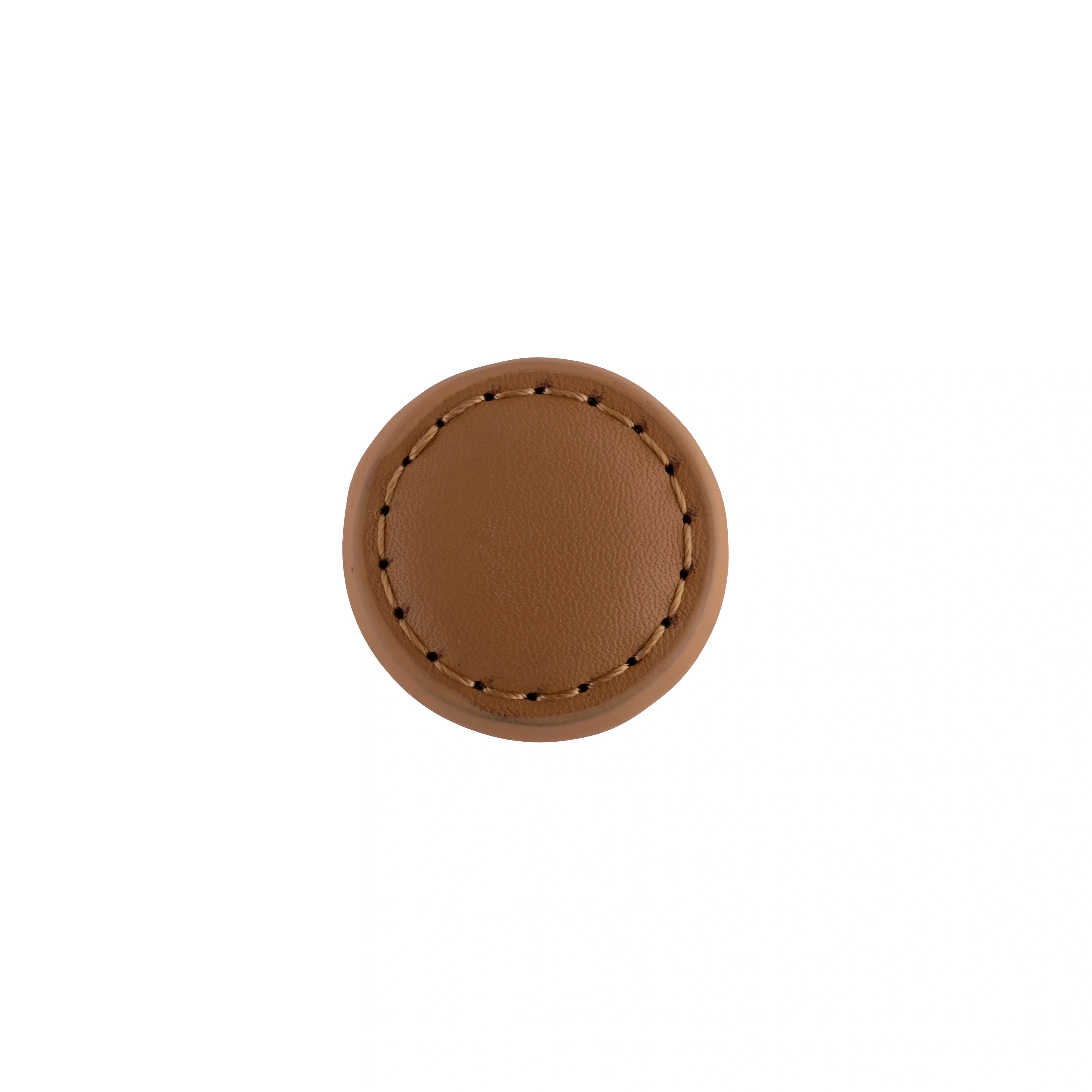 The Mantara L-0008 Sofia Round Knob is a modern leather knob in brown, ideal for cabinets and wardrobes.
