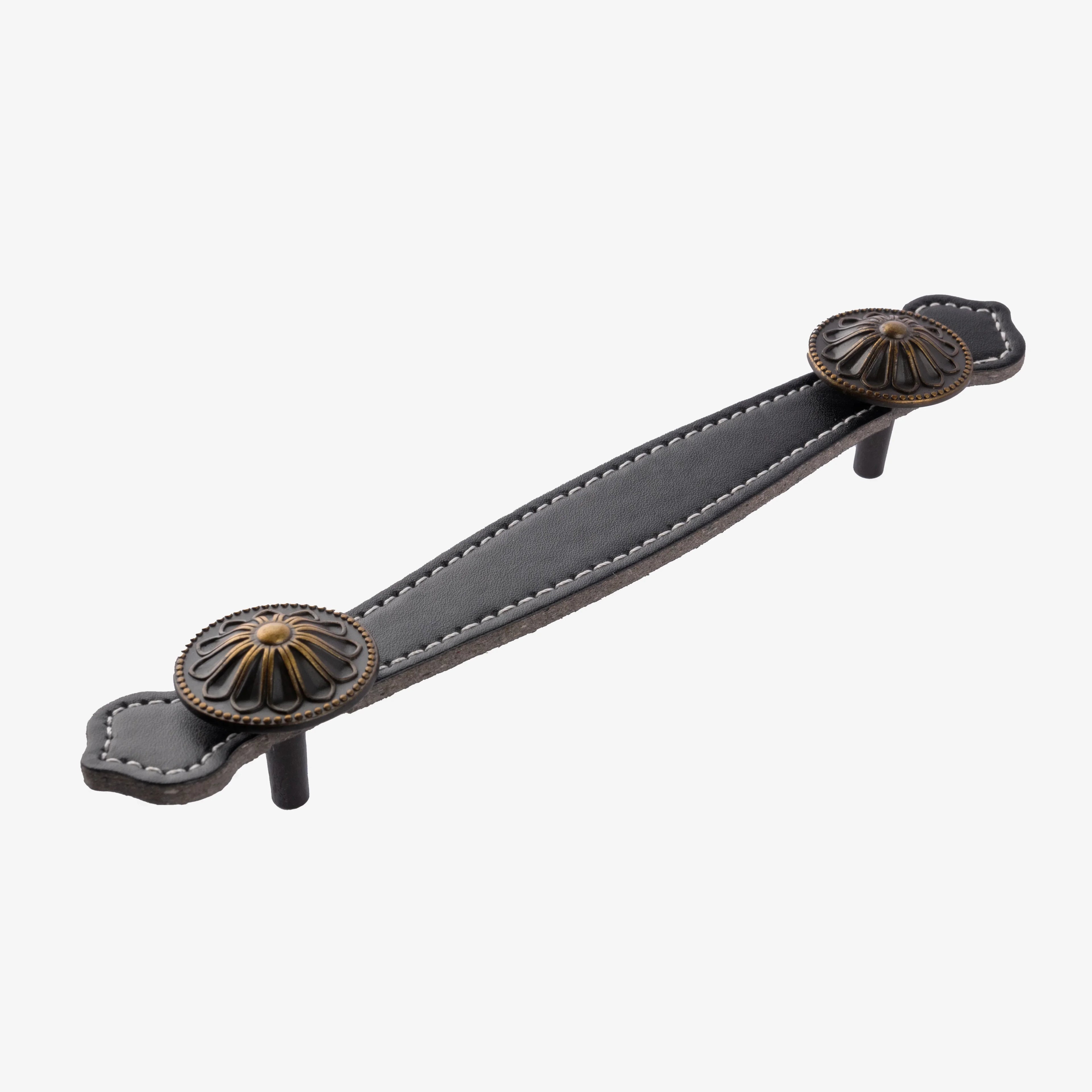 The Mantara L-0006 Royal Leather Handle is a modern black leather handle, ideal for furniture, cabinets, and wardrobes.