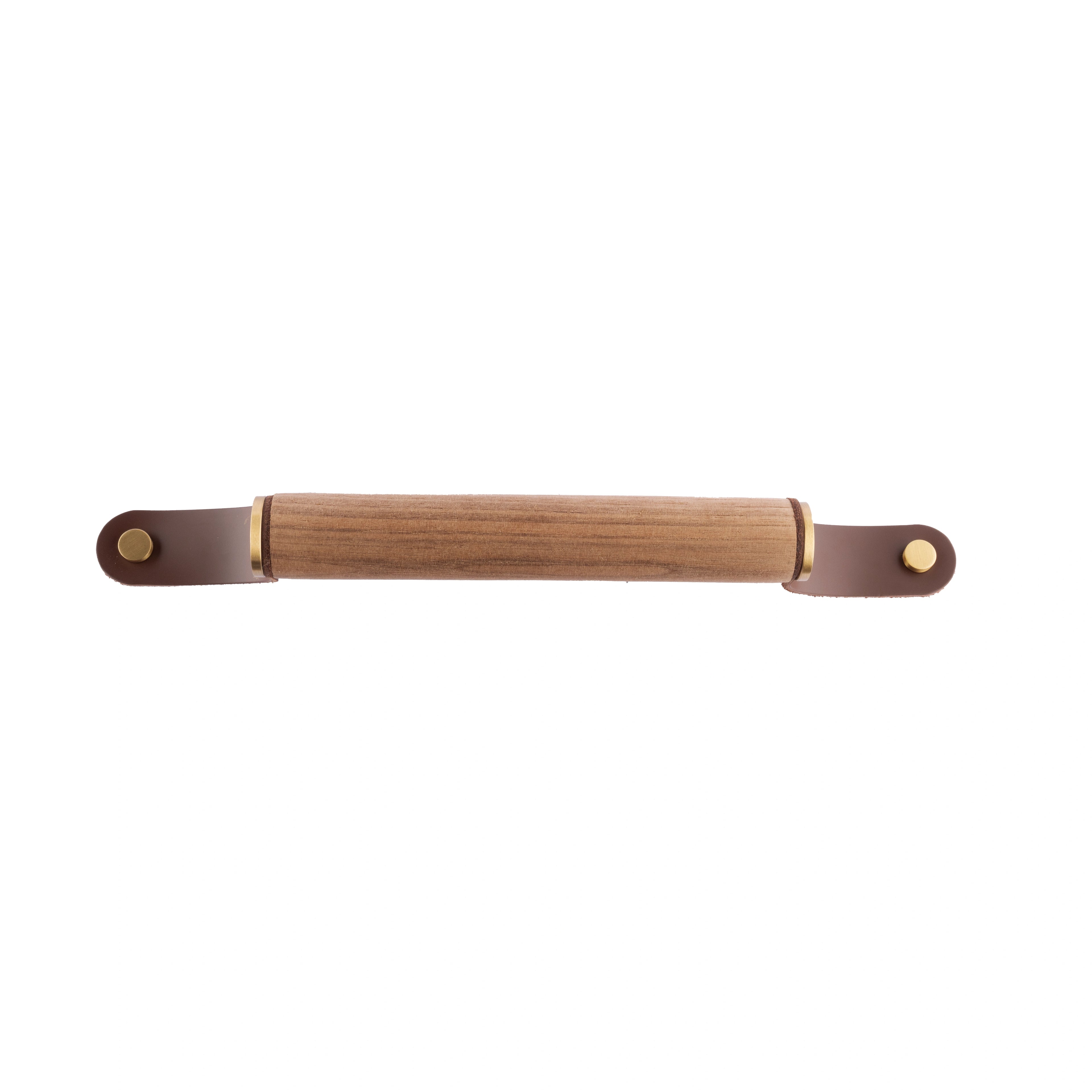 Mantara Ranch Handle W-0006 is a modern brass, leather & wood handle in brown with brushed finish, ideal for wardrobes.