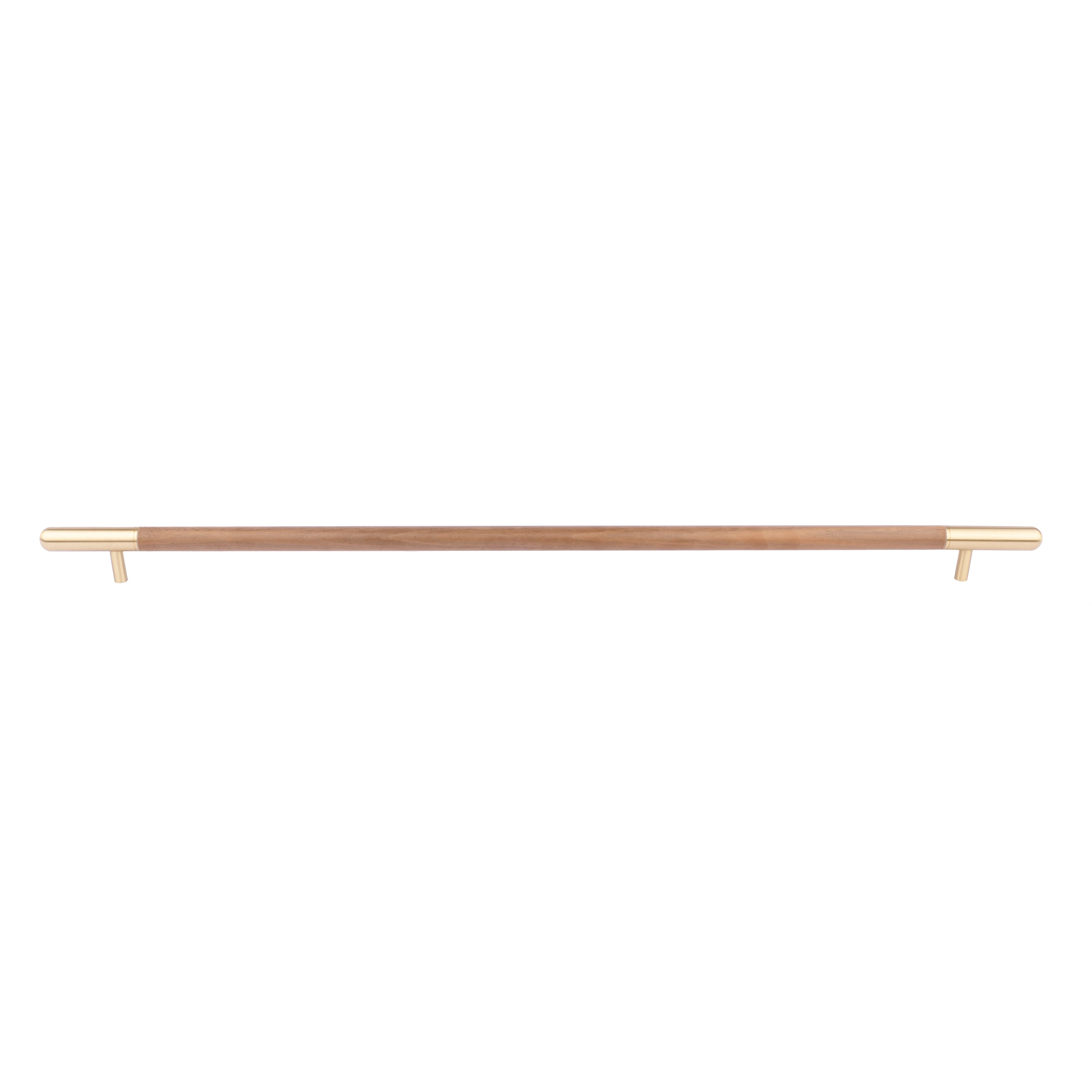 Mantara Mahogany Handle W-0003-H is a natural wood handle in brown with brushed brass finish, ideal for doors & furniture.