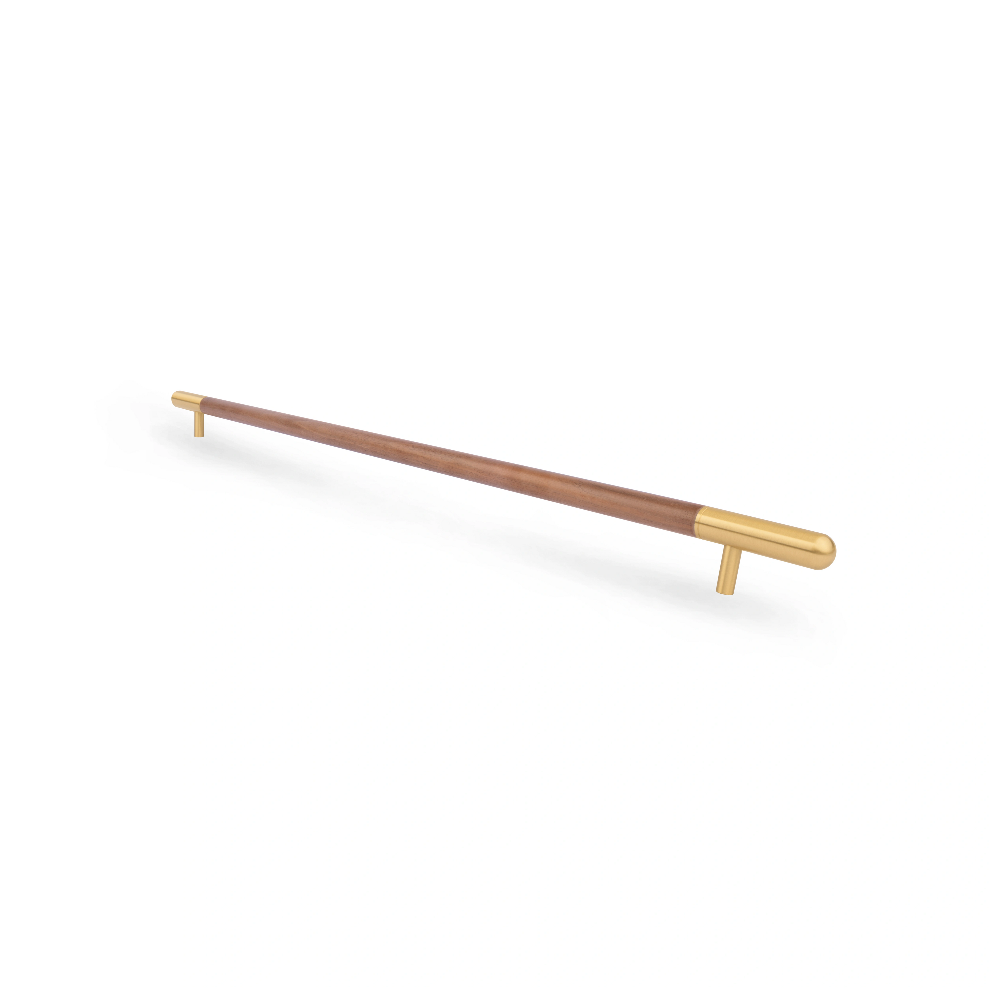 Mantara Mahogany Handle W-0003-H is a natural wood handle in brown with brushed brass finish, ideal for doors & furniture.