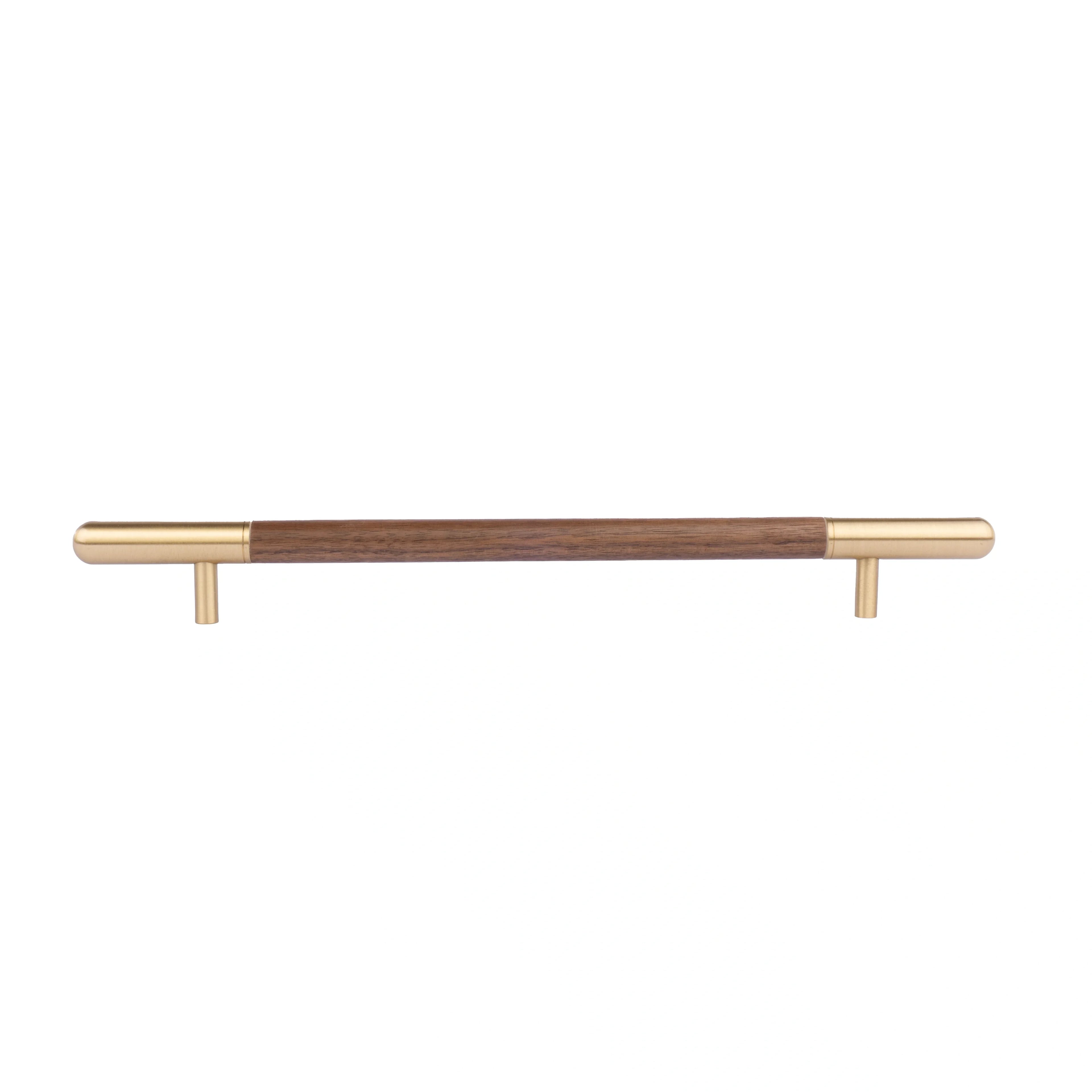 Mantara Mahogany Handle W-0003-H is a natural wood handle in brown with brushed brass finish, ideal for doors & furniture.