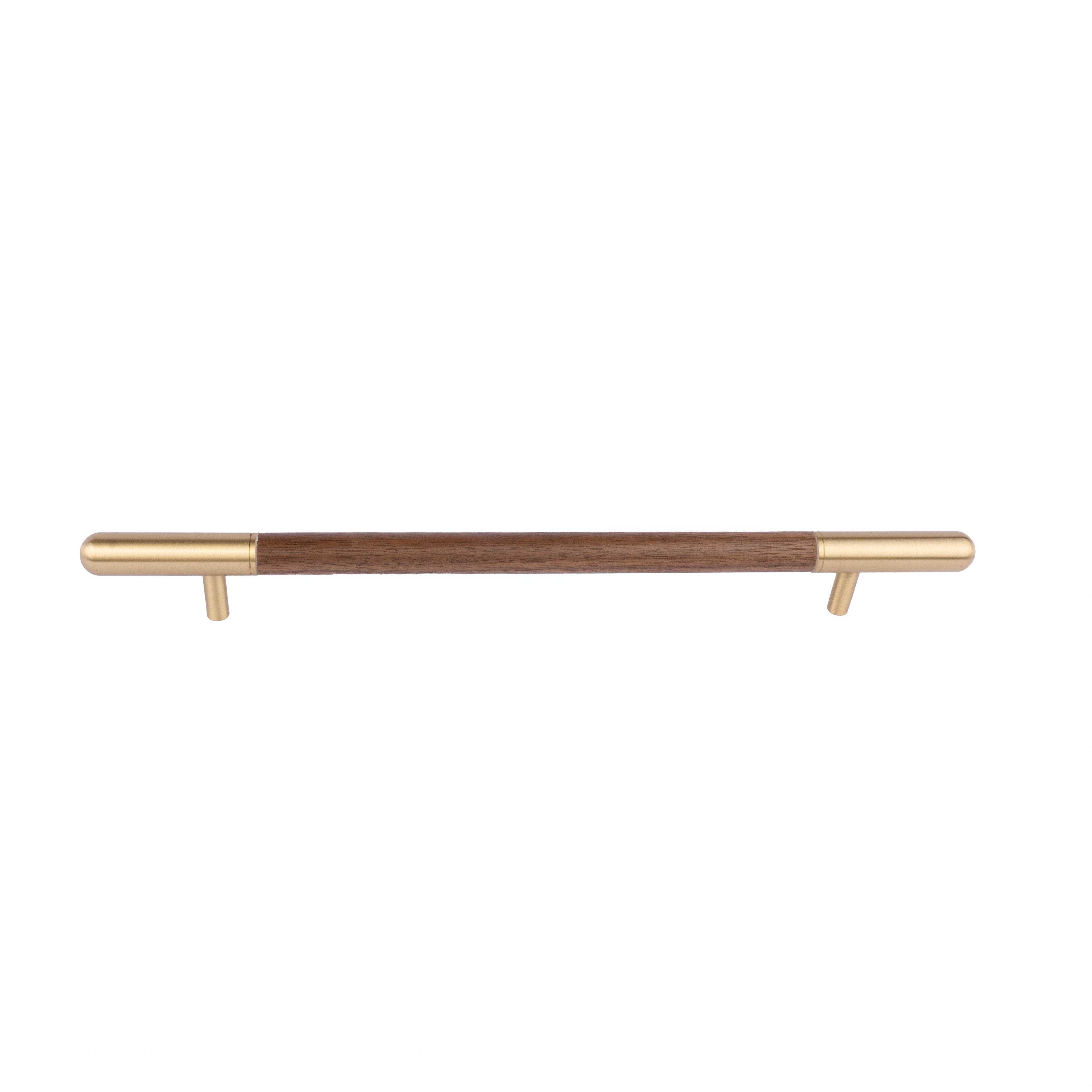 Mantara Mahogany Handle W-0003-H is a natural wood handle in brown with brushed brass finish, ideal for doors & furniture.