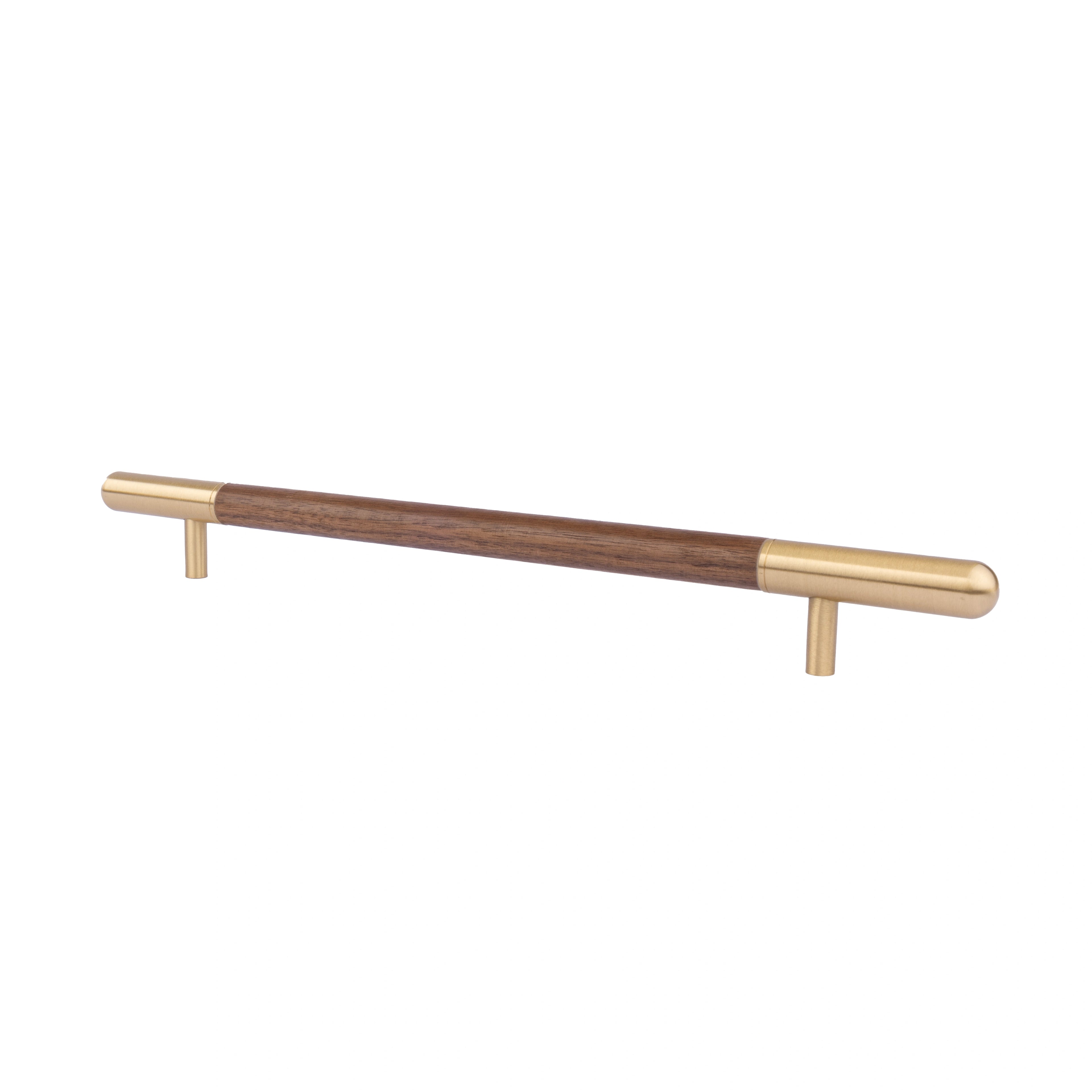 Mantara Mahogany Handle W-0003-H is a natural wood handle in brown with brushed brass finish, ideal for doors & furniture.
