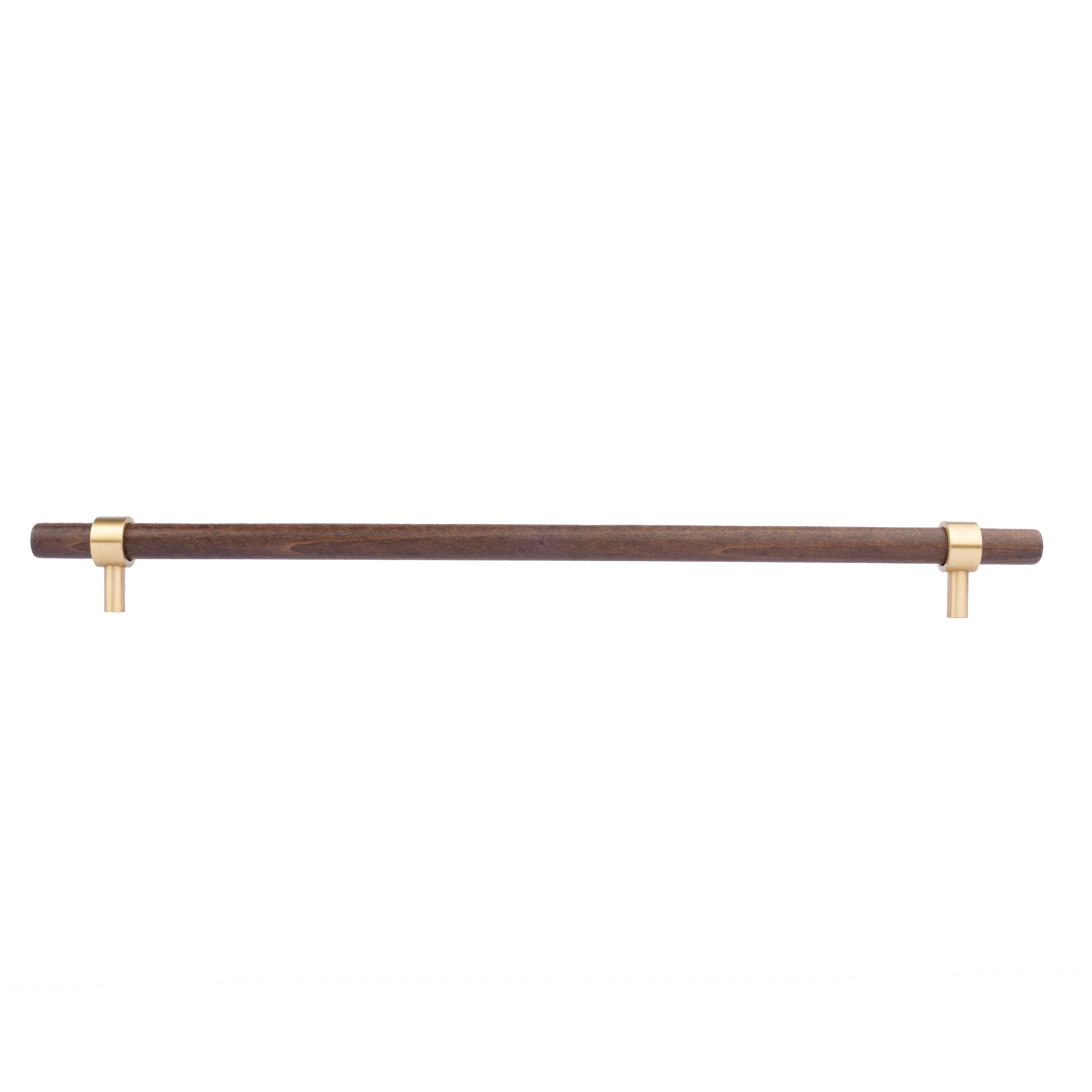 Mantara Holt Handle W-0010 is a modern walnut wood & brass handle in dark brown with brushed finish, ideal for wardrobes & drawers.