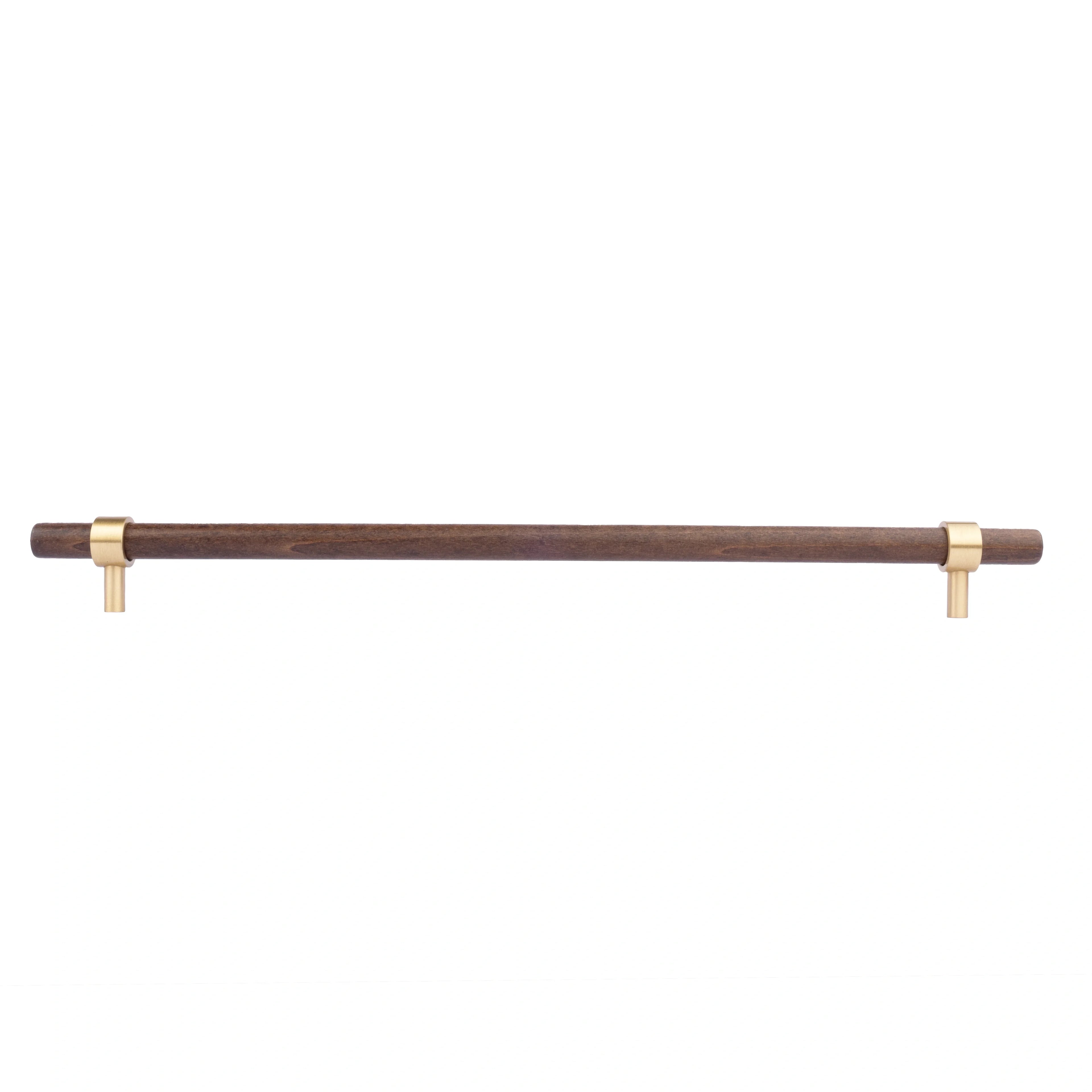 Mantara Holt Handle W-0010 is a modern walnut wood & brass handle in dark brown with brushed finish, ideal for wardrobes & drawers.