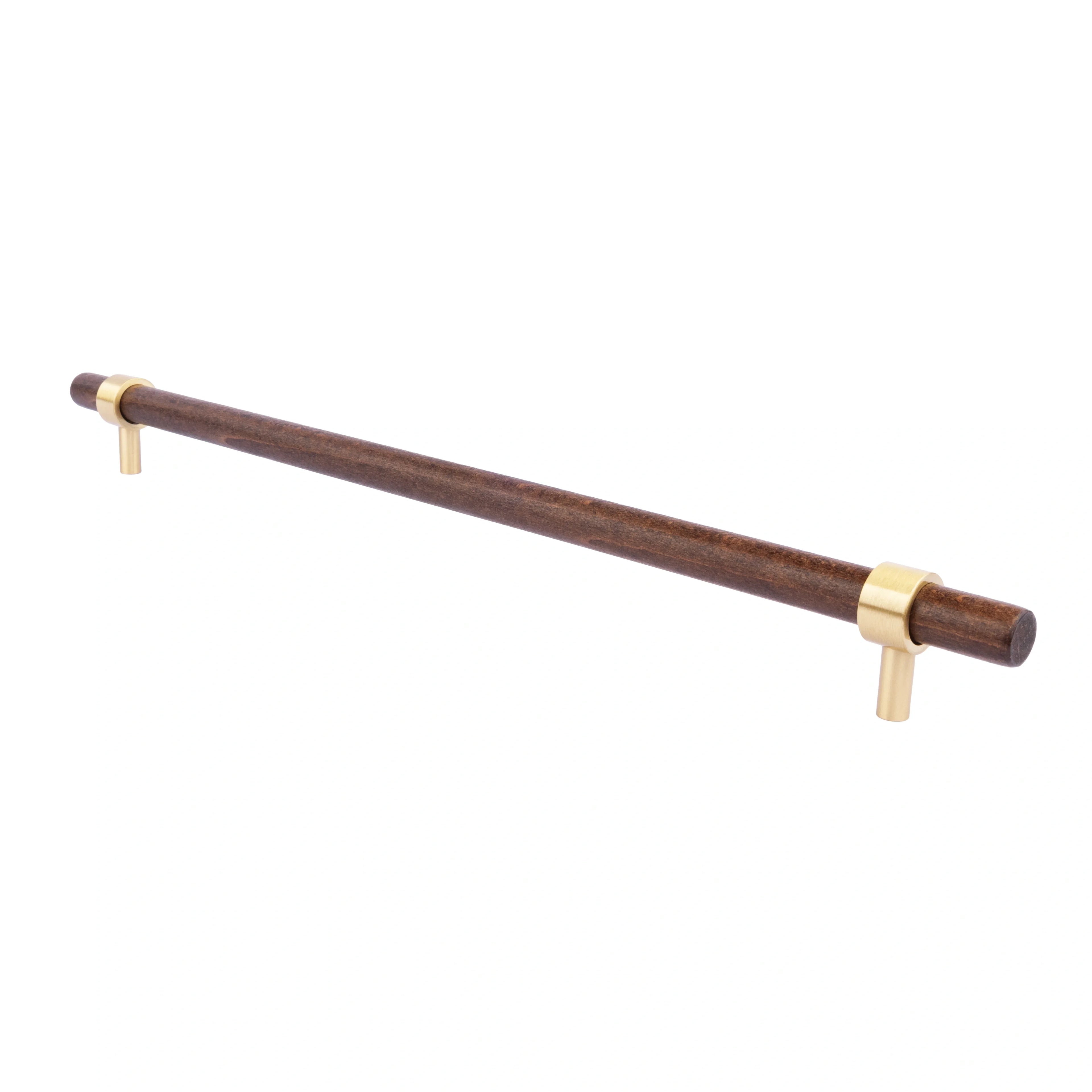 Mantara Holt Handle W-0010 is a modern walnut wood & brass handle in dark brown with brushed finish, ideal for wardrobes & drawers.
