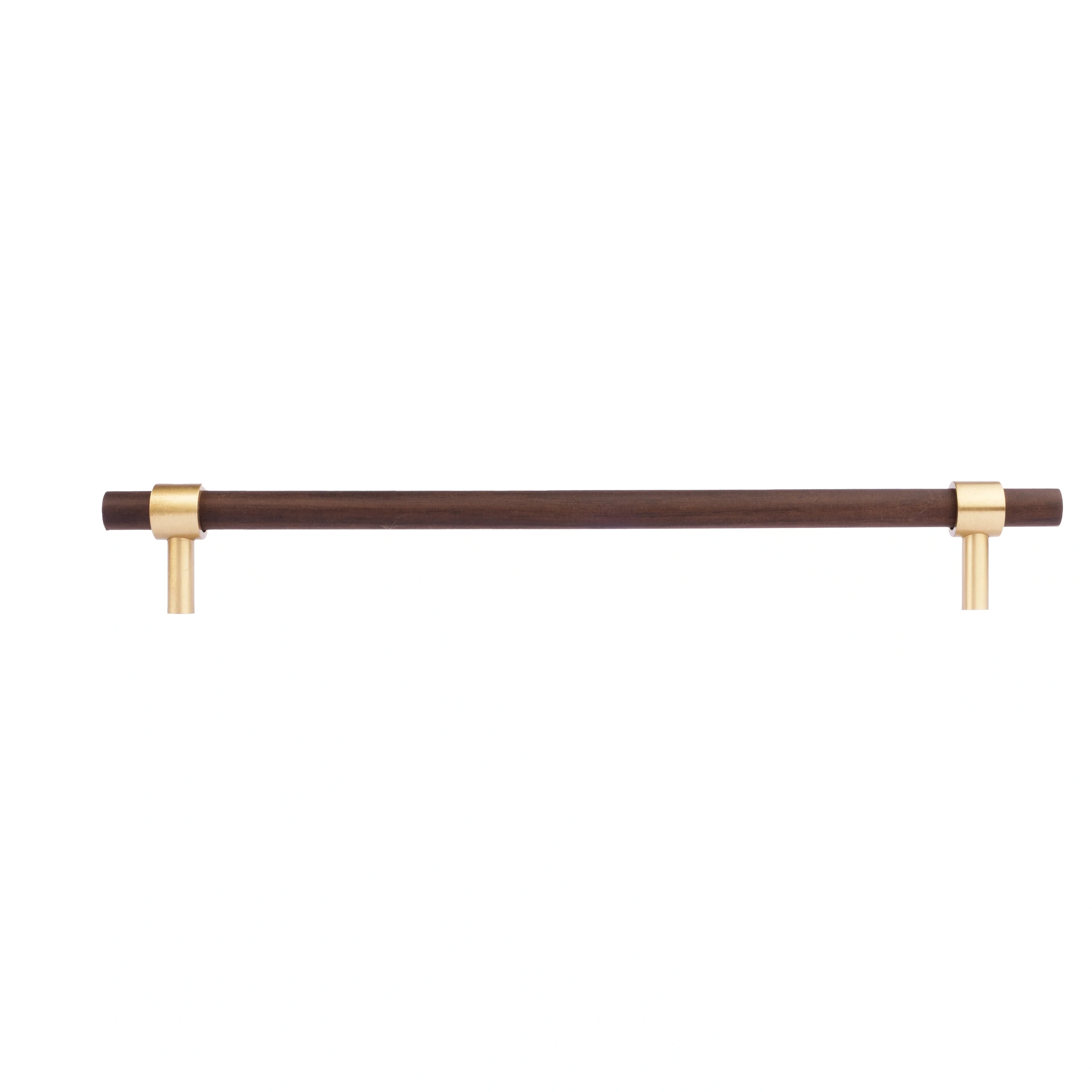 Mantara Holt Handle W-0010 is a modern walnut wood & brass handle in dark brown with brushed finish, ideal for wardrobes & drawers.