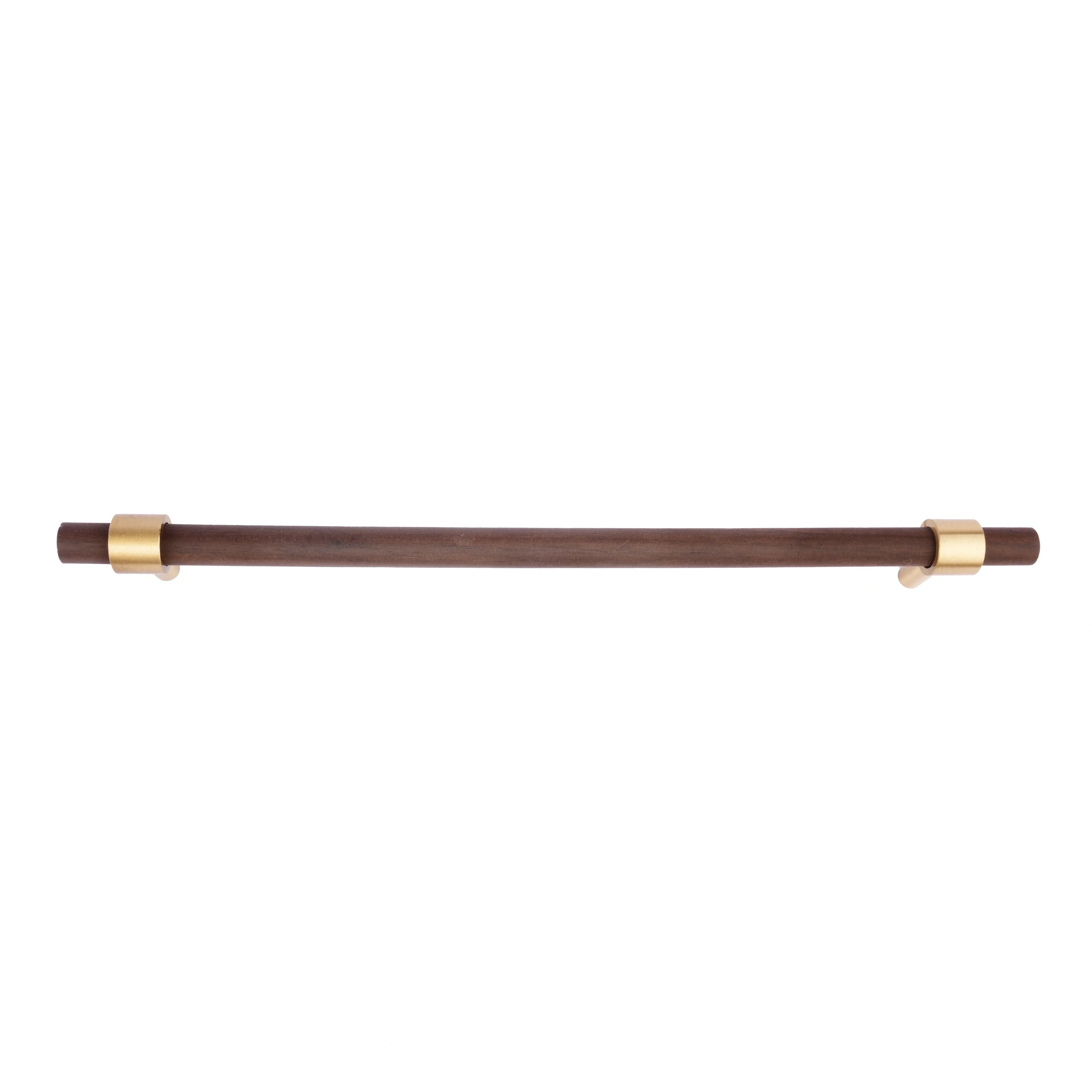 Mantara Holt Handle W-0010 is a modern walnut wood & brass handle in dark brown with brushed finish, ideal for wardrobes & drawers.