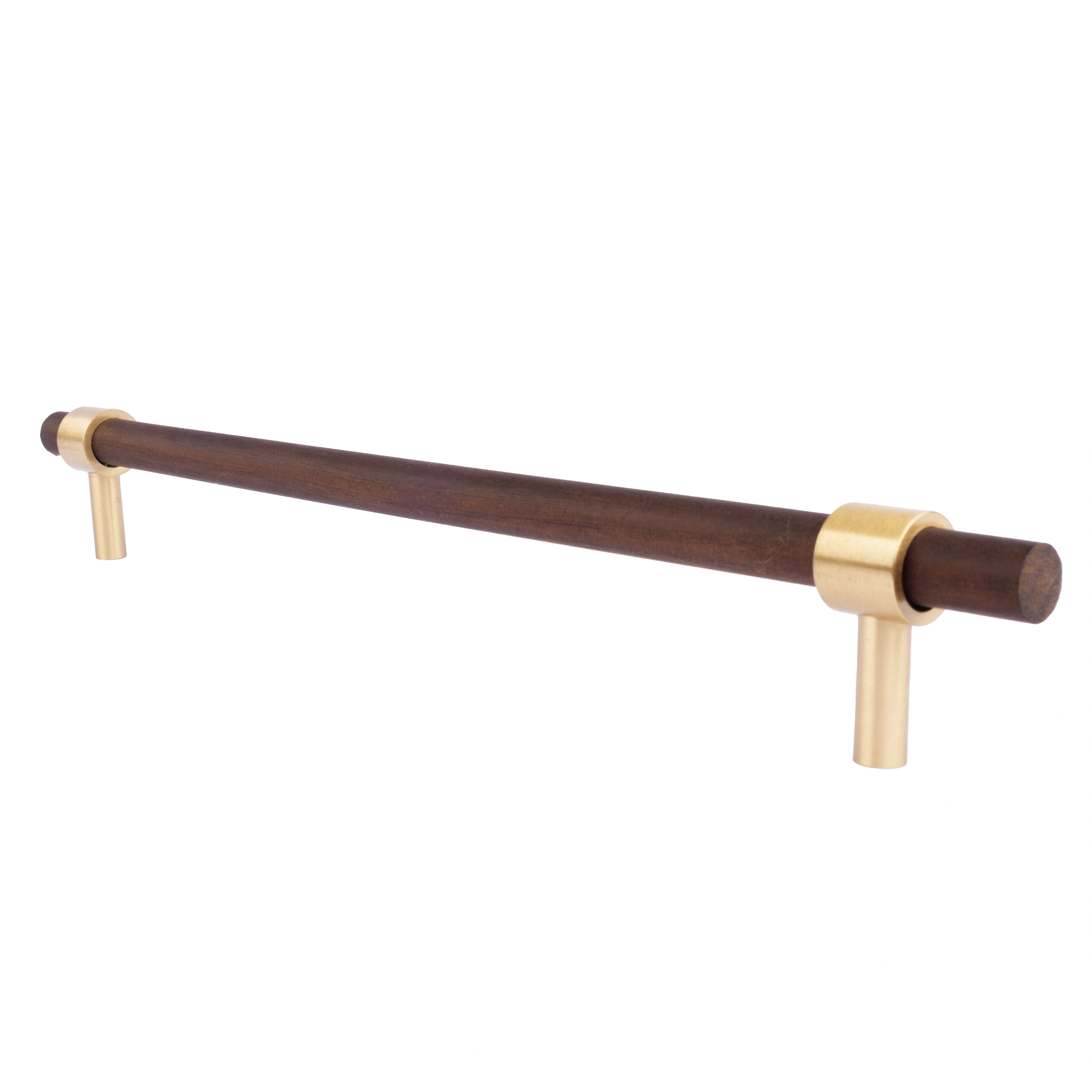 Mantara Holt Handle W-0010 is a modern walnut wood & brass handle in dark brown with brushed finish, ideal for wardrobes & drawers.