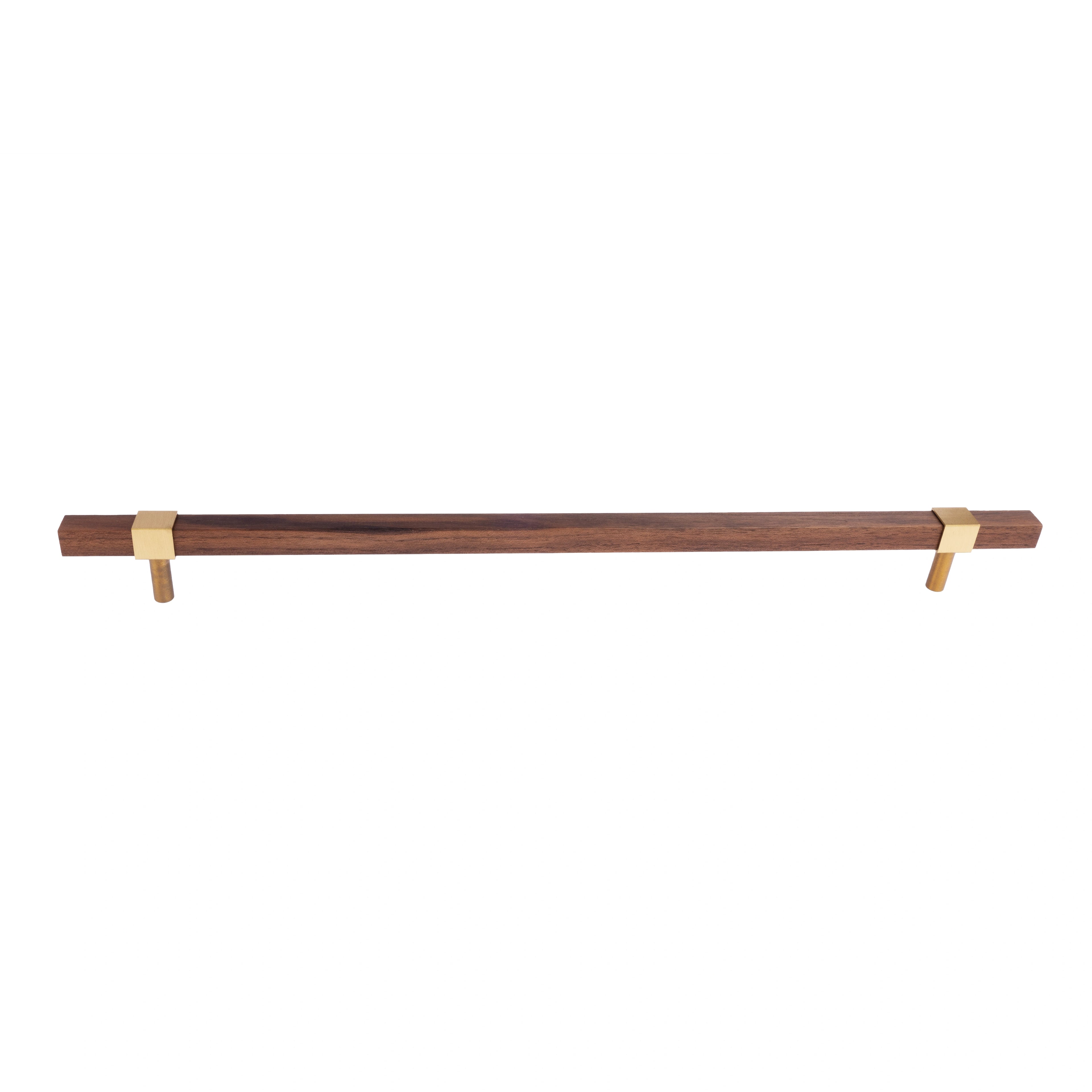 Ebonex Handle W-0009 in brushed brass & walnut, sizes 70–391mm, suits doors, cabinets & wardrobes—by Mantara.