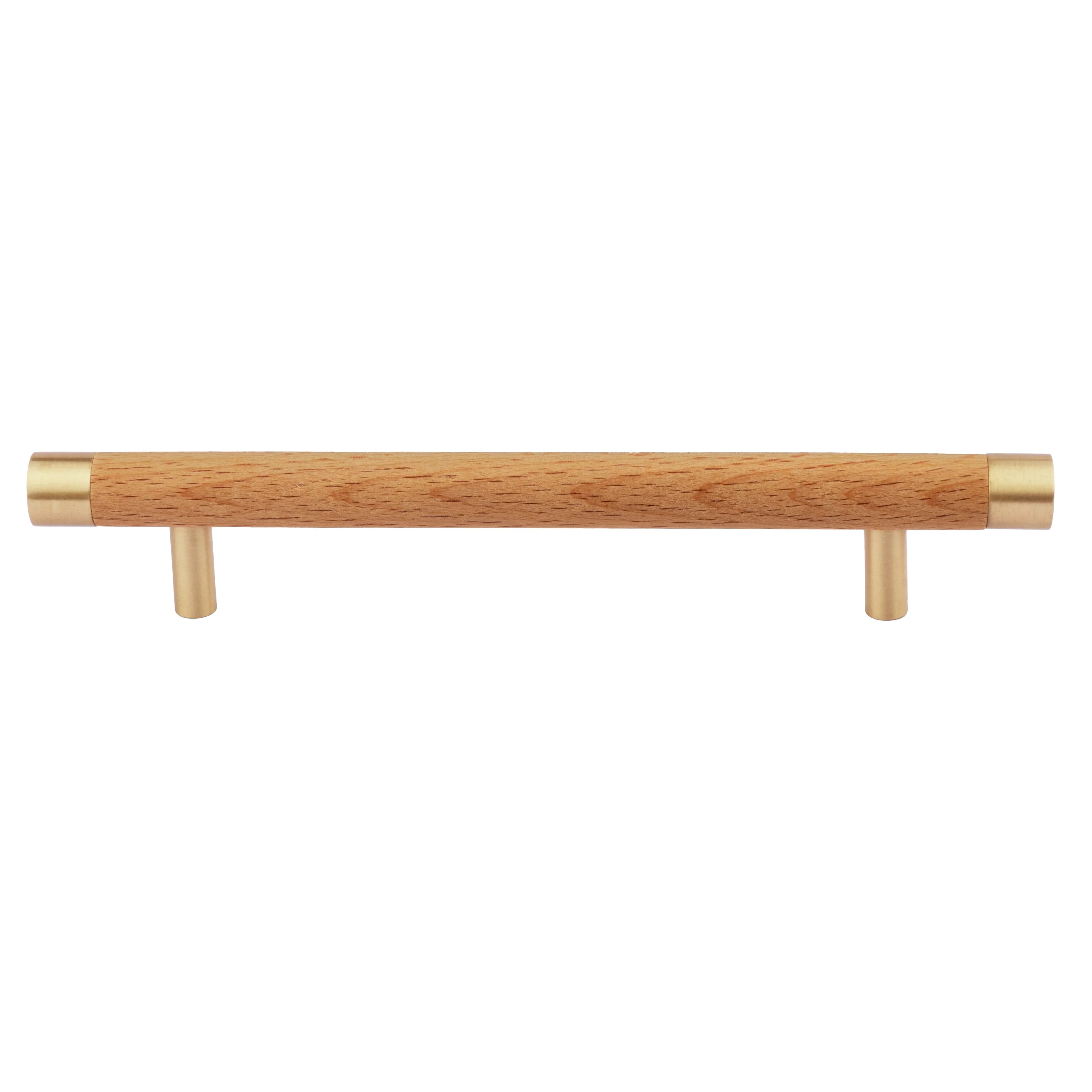 Mantara Cinnamon Handle W-0008 is a modern brass & wood handle in brown with brushed finish, ideal for wardrobes & drawers.