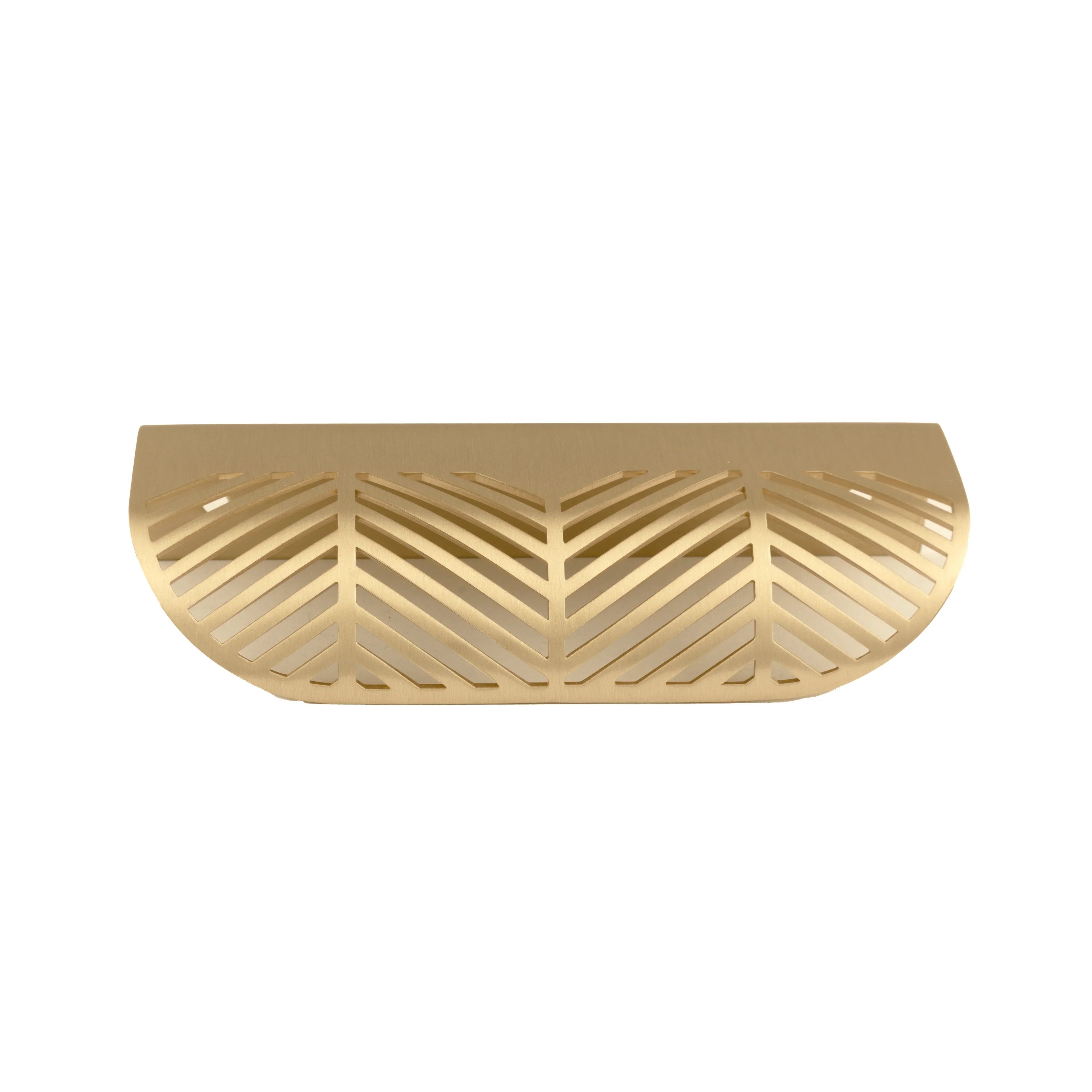 The Mantara B-0047 Vriksha Handle is a modern brushed brass handle in gold, ideal for kitchens, drawers, cupboards, and bedrooms.