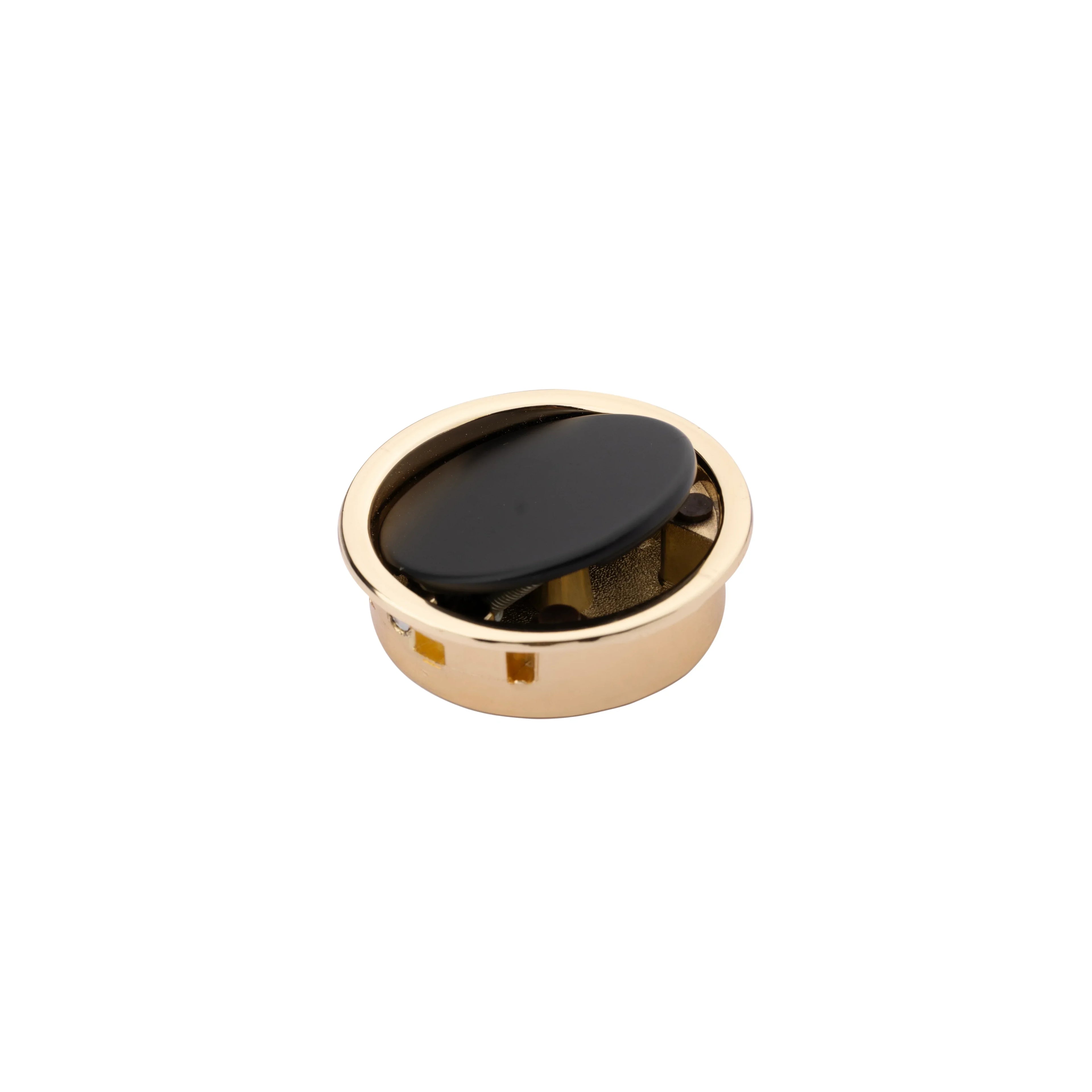 Mantara Concealed Round Handle Z-0010 is a modern zinc handle in matte black+gold, ideal for wardrobes and doors.