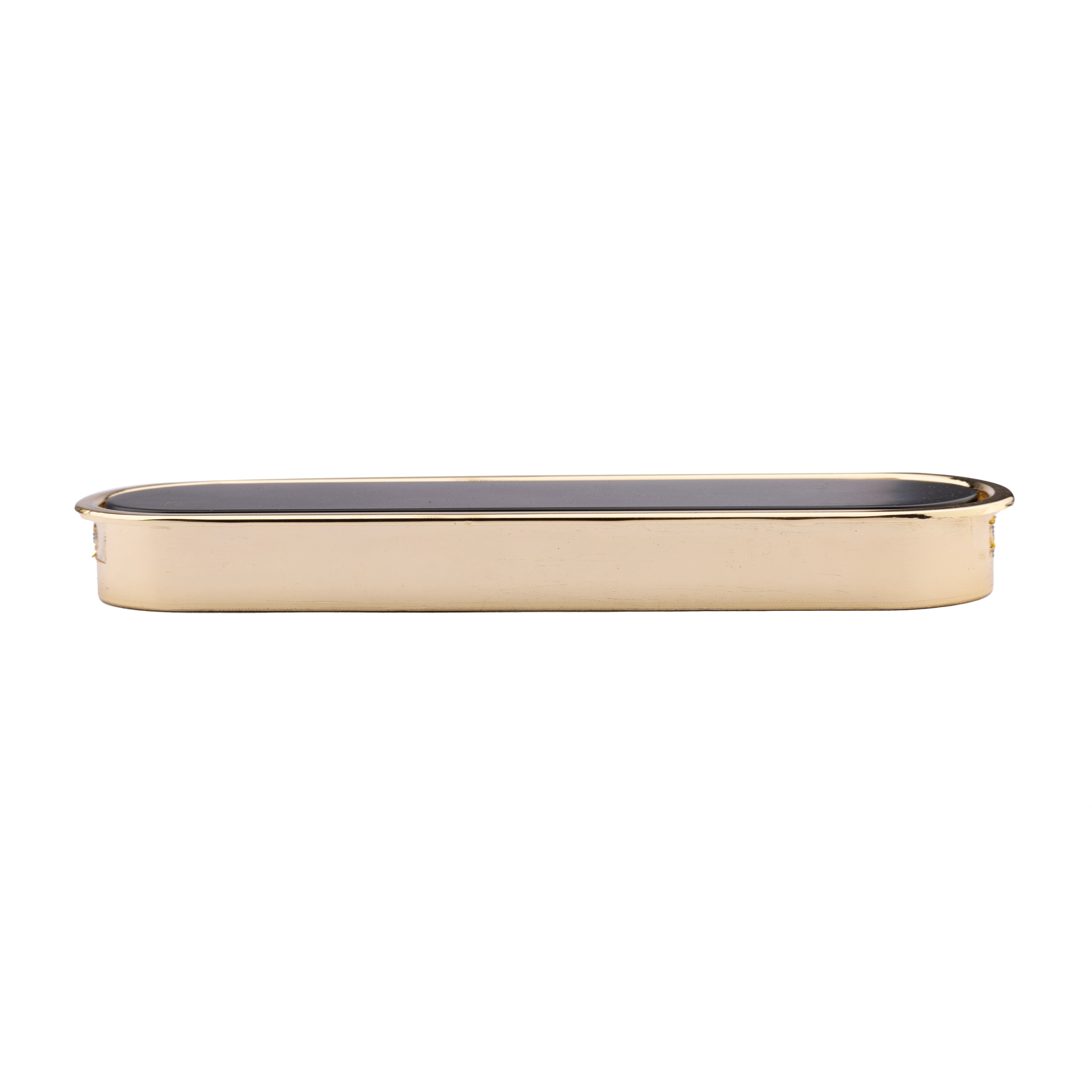 Mantara Concealed Round Handle Z-0010 is a modern zinc handle in matte black+gold, ideal for wardrobes and doors.
