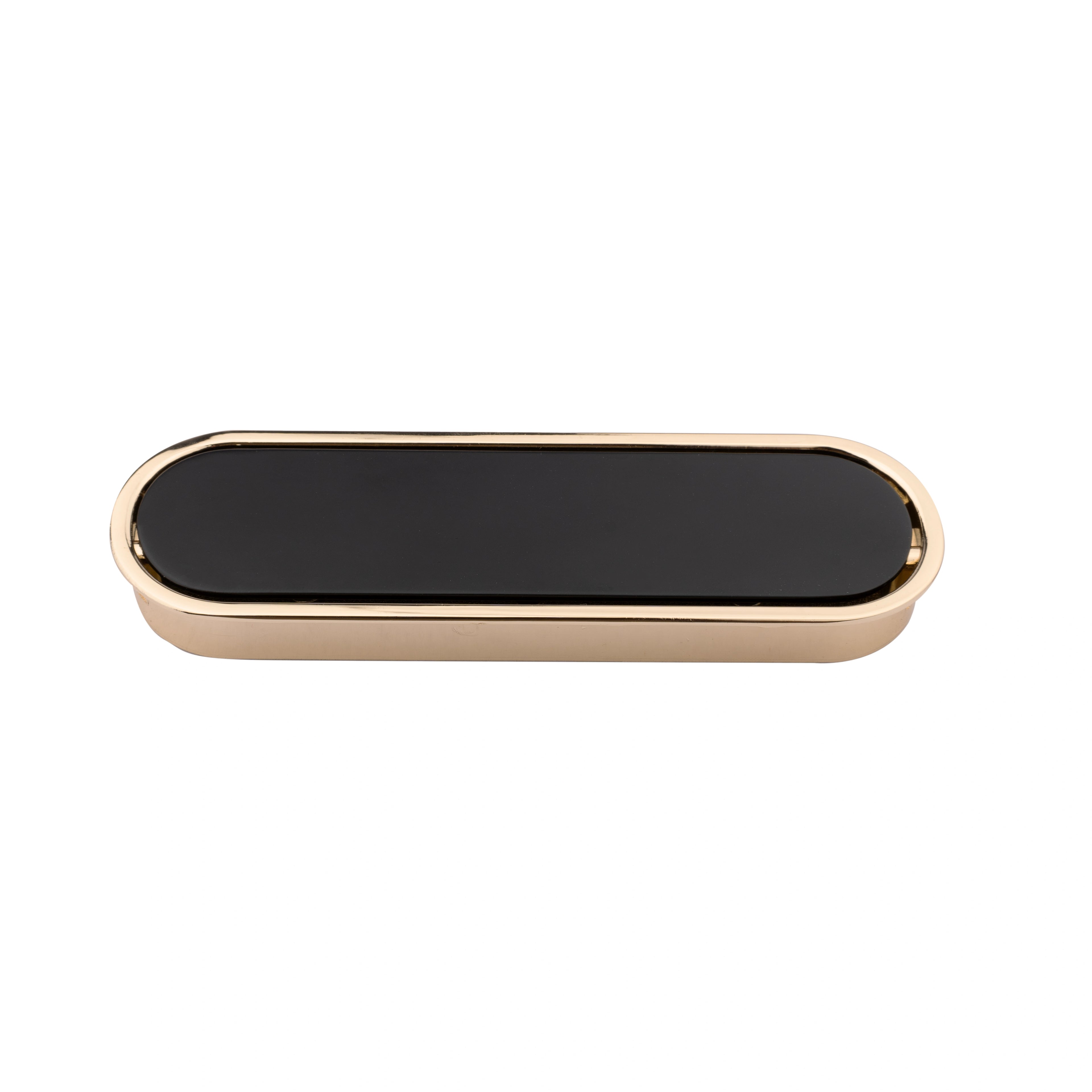 Mantara Concealed Round Handle Z-0010 is a modern zinc handle in matte black+gold, ideal for wardrobes and doors.