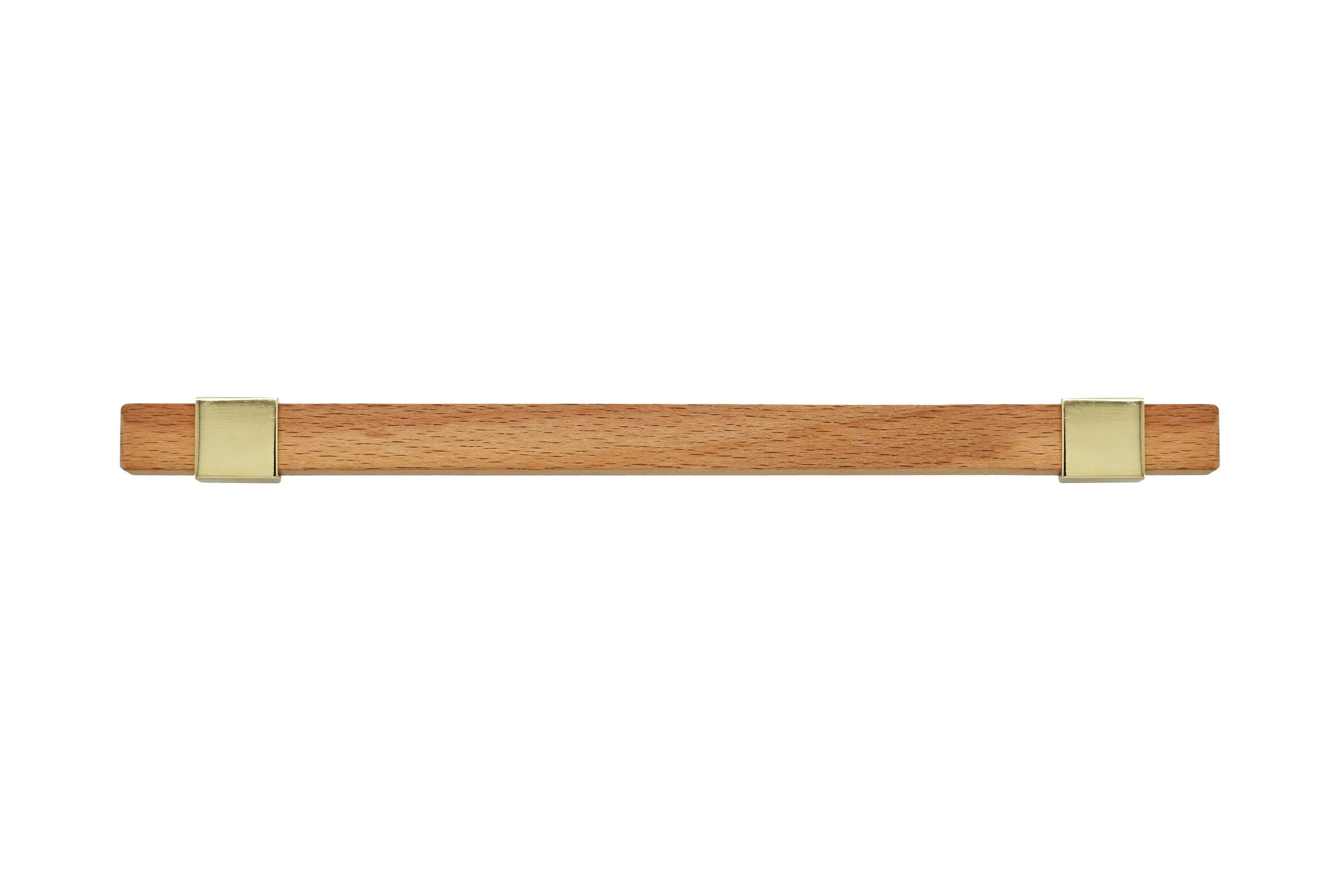 Mantara Lorien Handle W-0028 is a modern zinc and beech wood handle in Gold ideal for kitchen and dresser drawers.