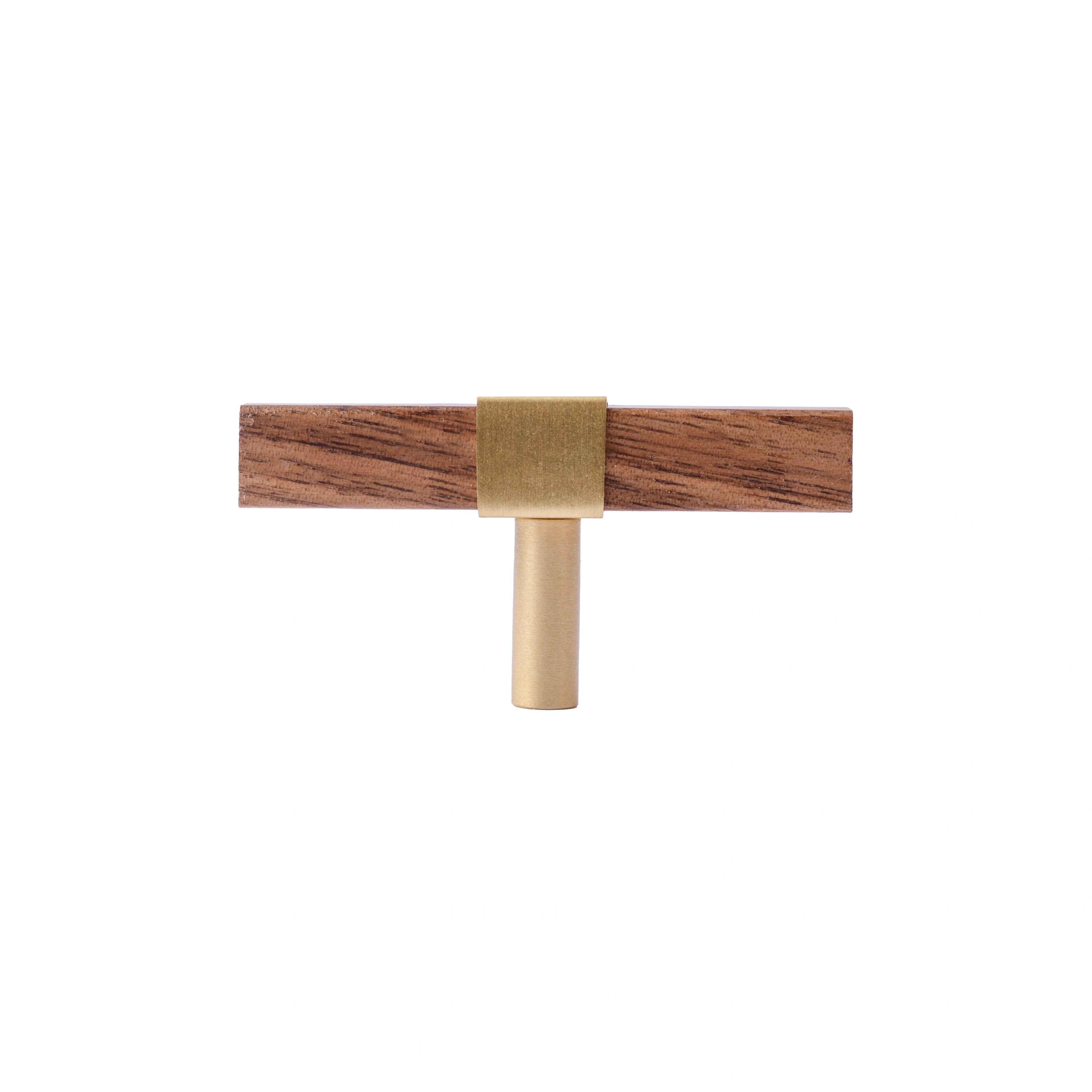 Ebonex Handle W-0009 in brushed brass & walnut, sizes 70–391mm, suits doors, cabinets & wardrobes—by Mantara.