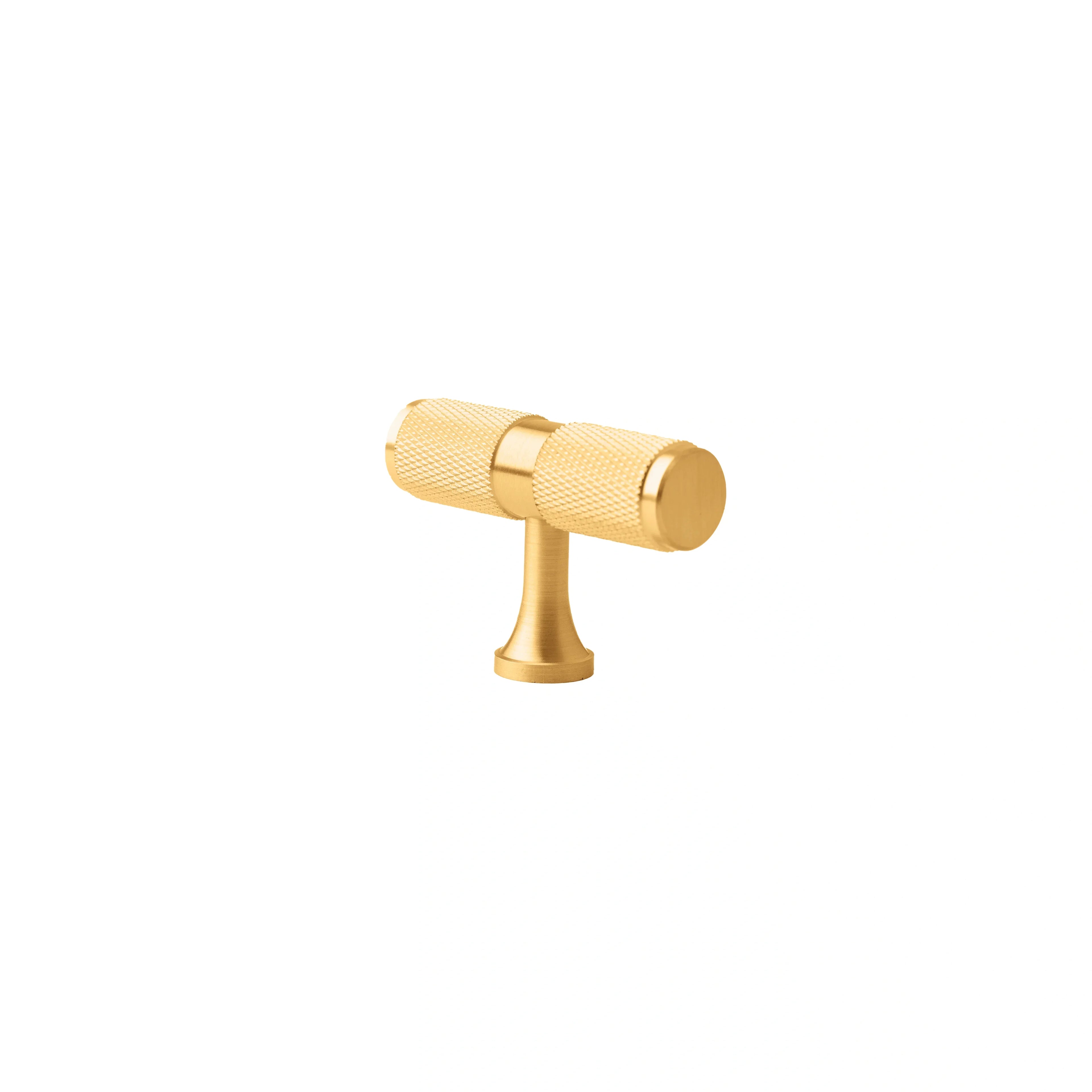 Mantara Pisa Knob B-0060 is a modern brushed brass handle in gold, ideal for wardrobes, cabinets, and main doors.