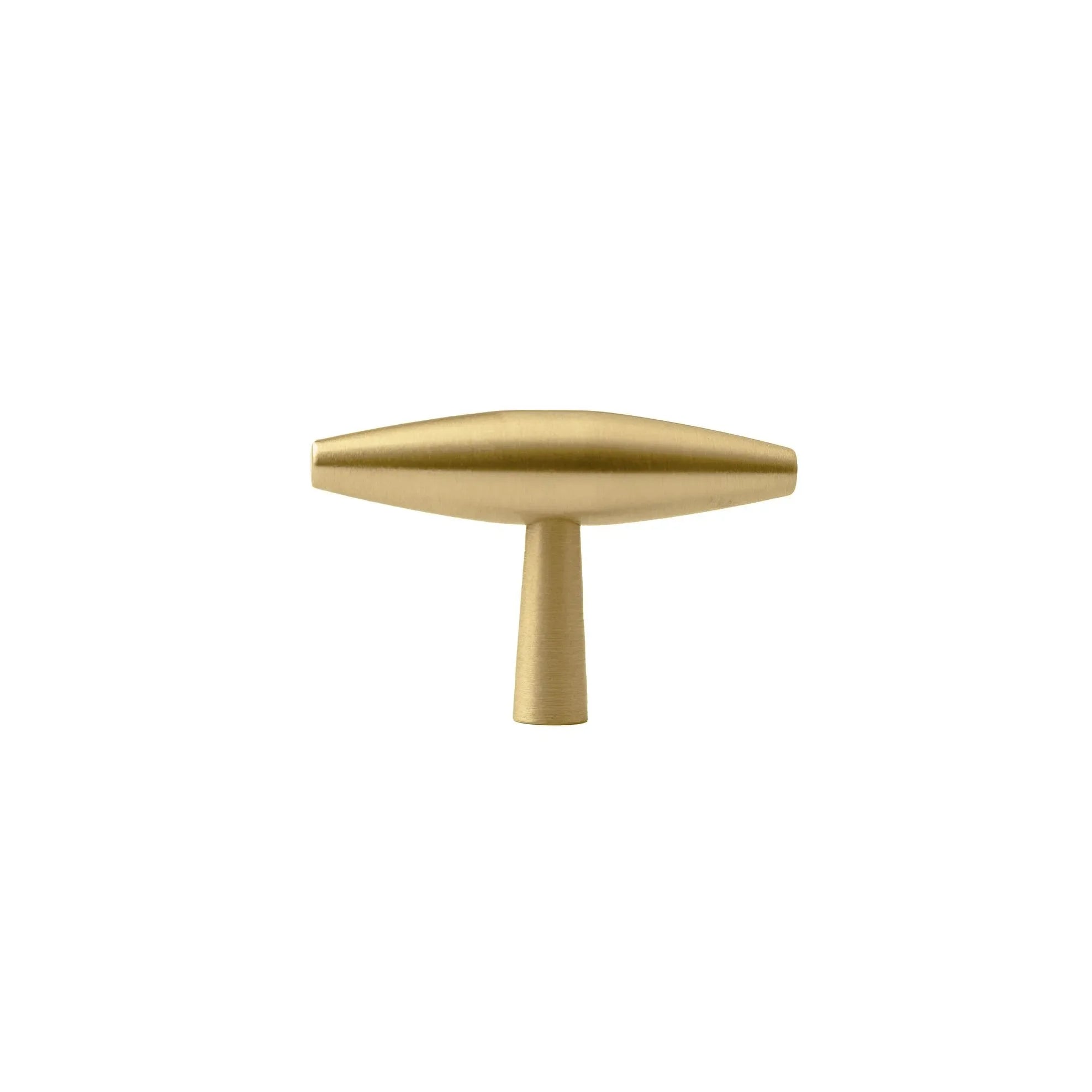 Mantara Gilded T Bar Handle B-0072 is a modern brass handle in brushed gold, ideal for wardrobes, doors, and kitchens.