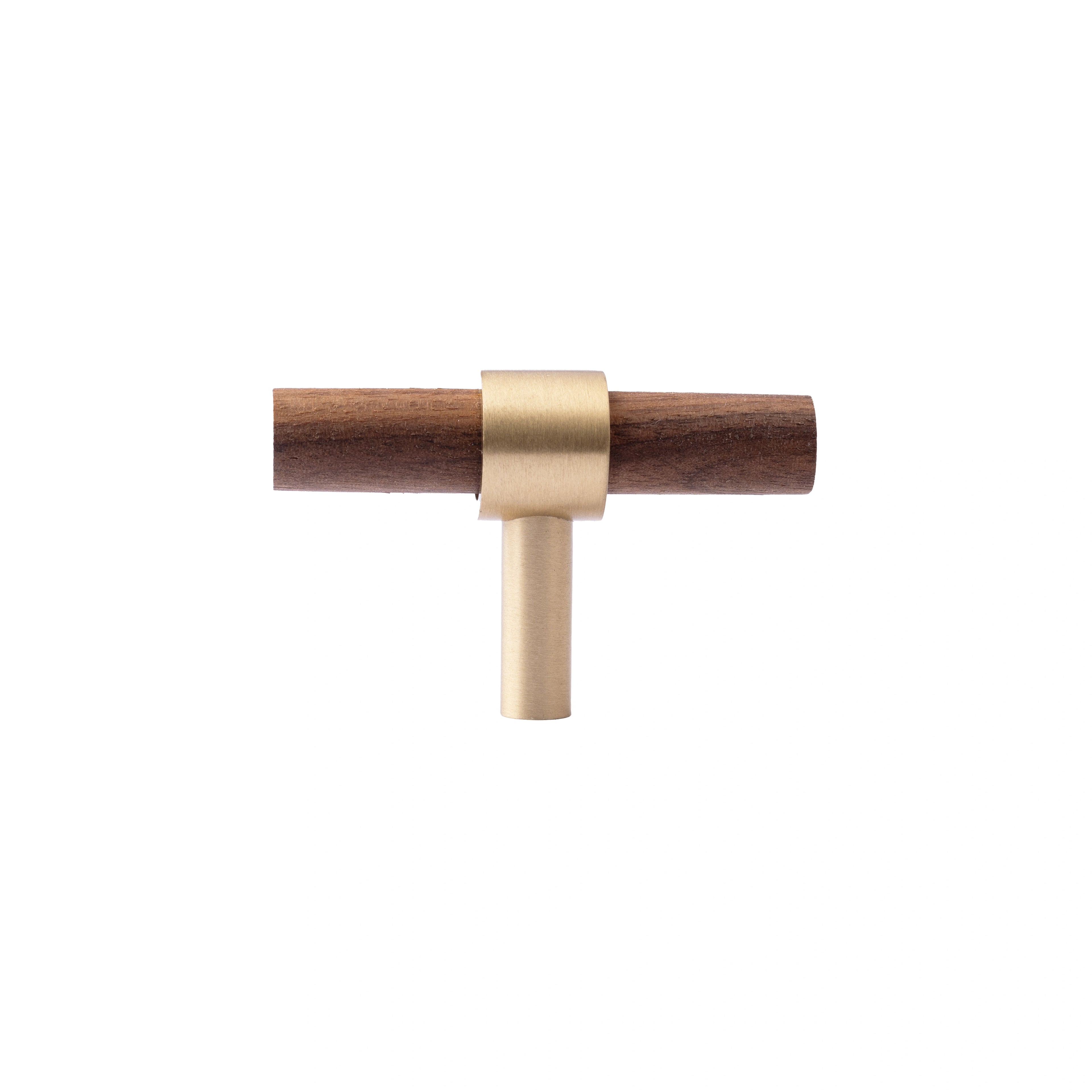 Mantara Holt Handle W-0010 is a modern walnut wood & brass handle in dark brown with brushed finish, ideal for wardrobes & drawers.