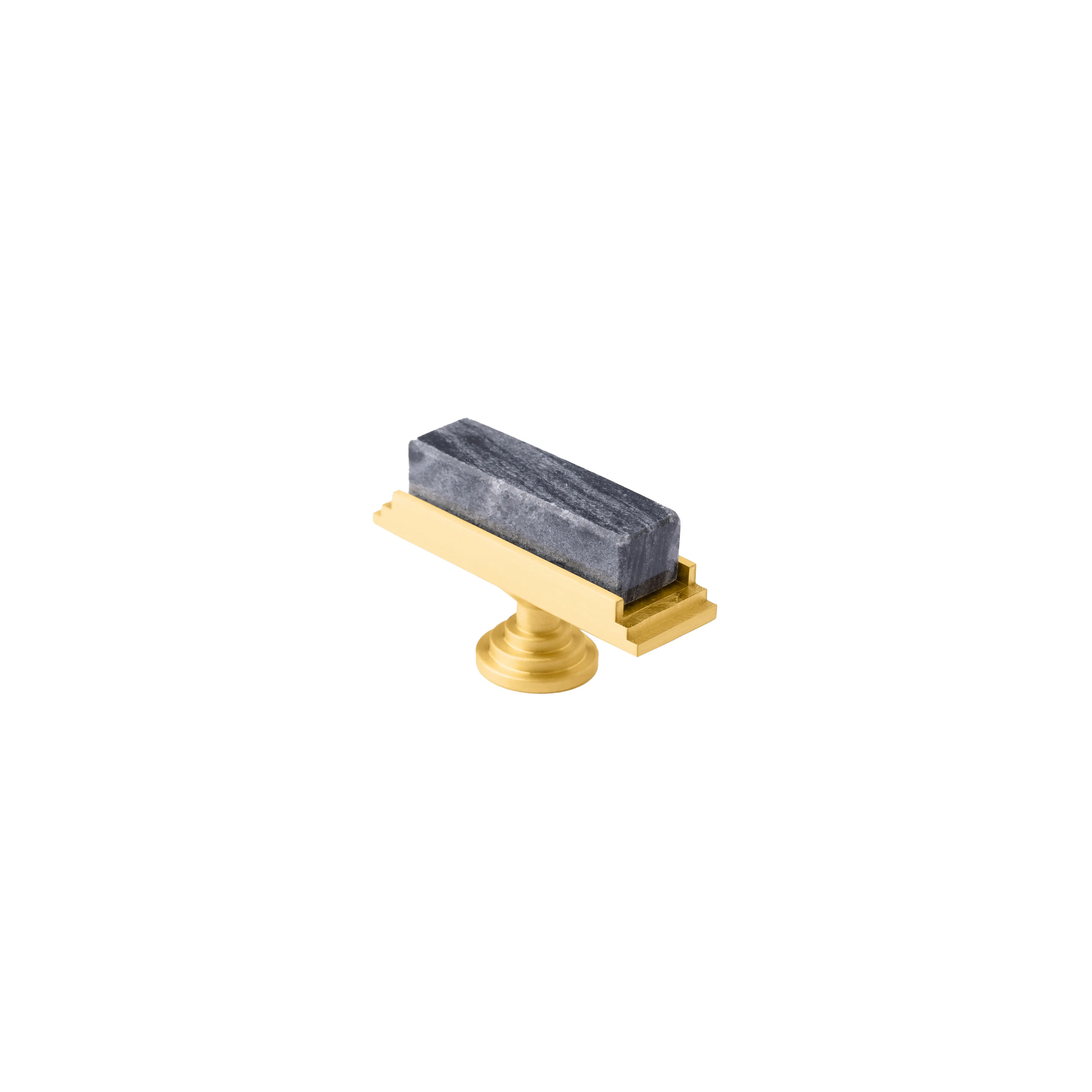 The Mantara M-0010 Fuji Handle is a modern marble and brass handle in grey, ideal for kitchens, cabinets, and bathrooms.
