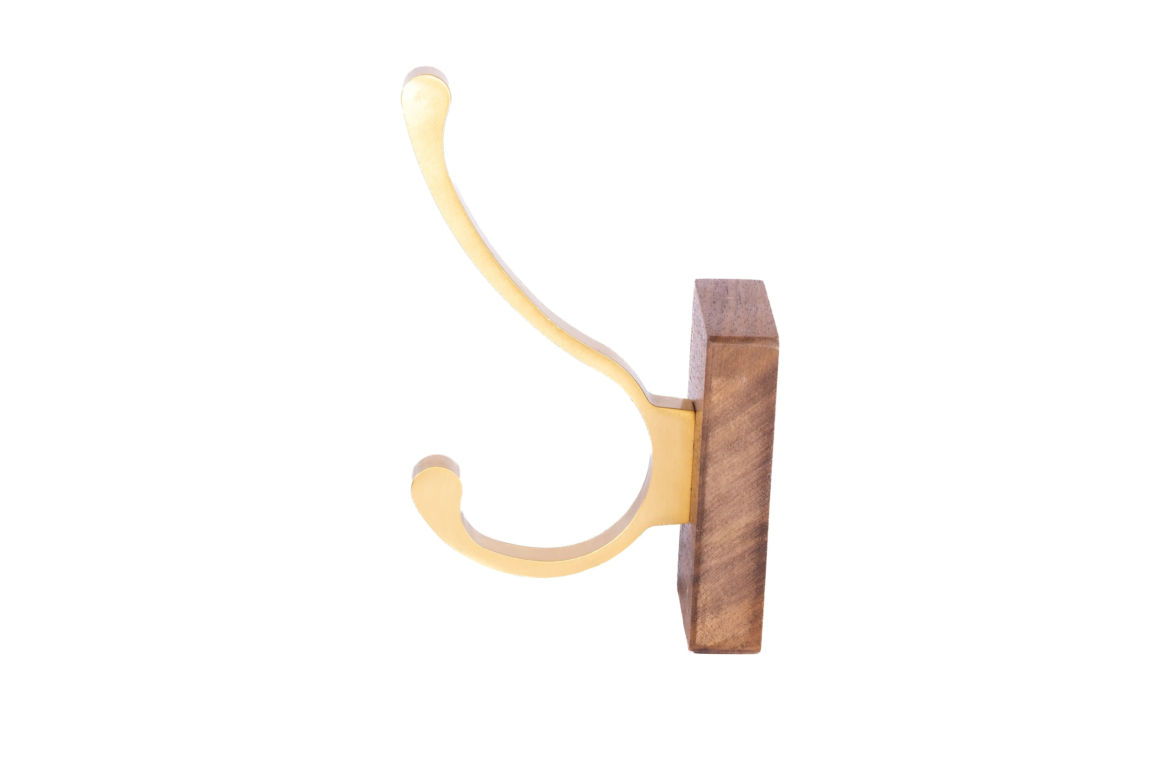 Mantara Thorne Hook W-0032 is a modern space aluminum and walnut hook in gold and ideal for kitchen and dresser drawers.