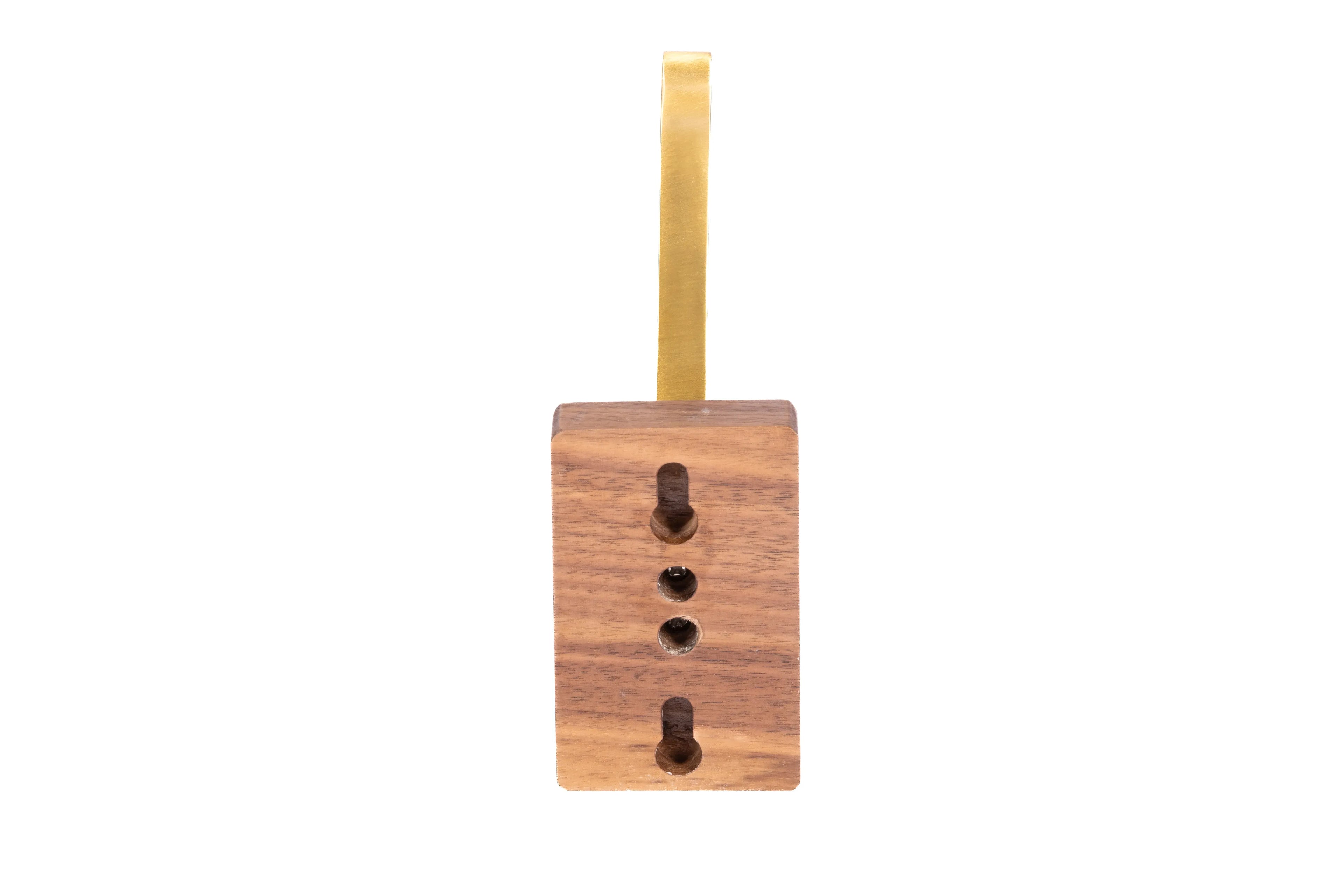 Mantara Thorne Hook W-0032 is a modern space aluminum and walnut hook in gold and ideal for kitchen and dresser drawers.