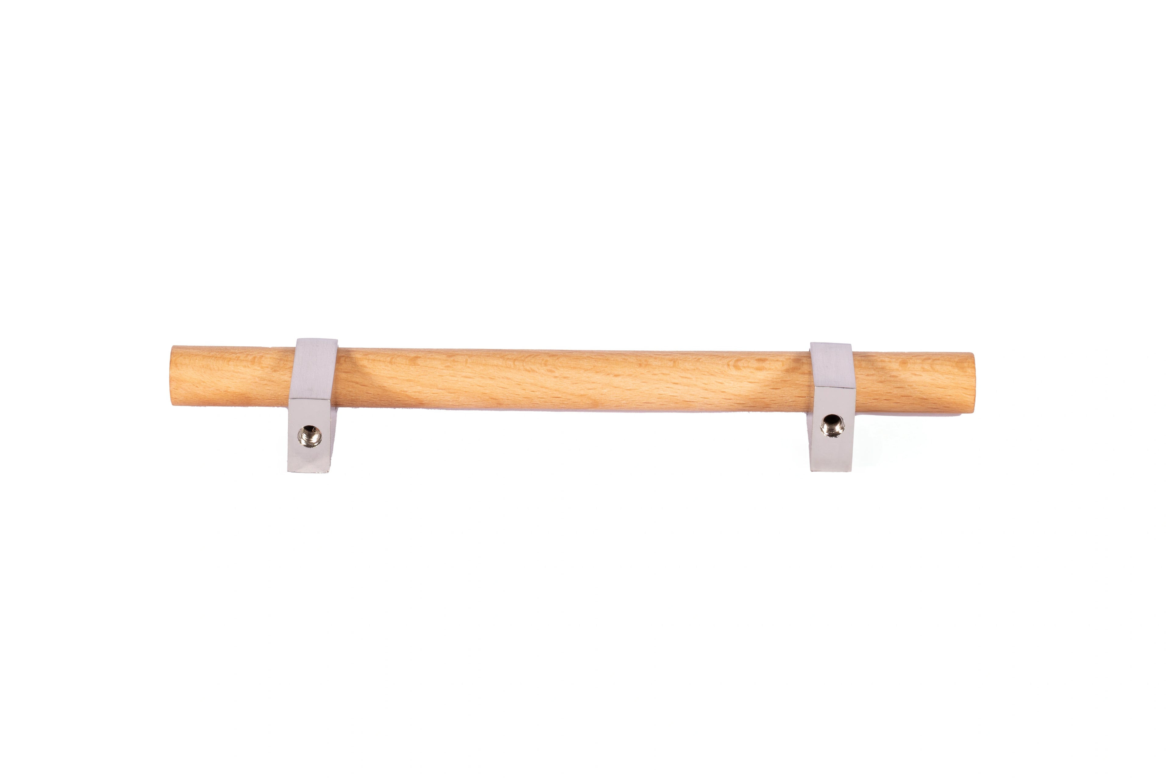 Mantara Arbor Handle W-0034 is a modern zinc alloy and beech wood handle in silver ideal for kitchen and dresser drawers.