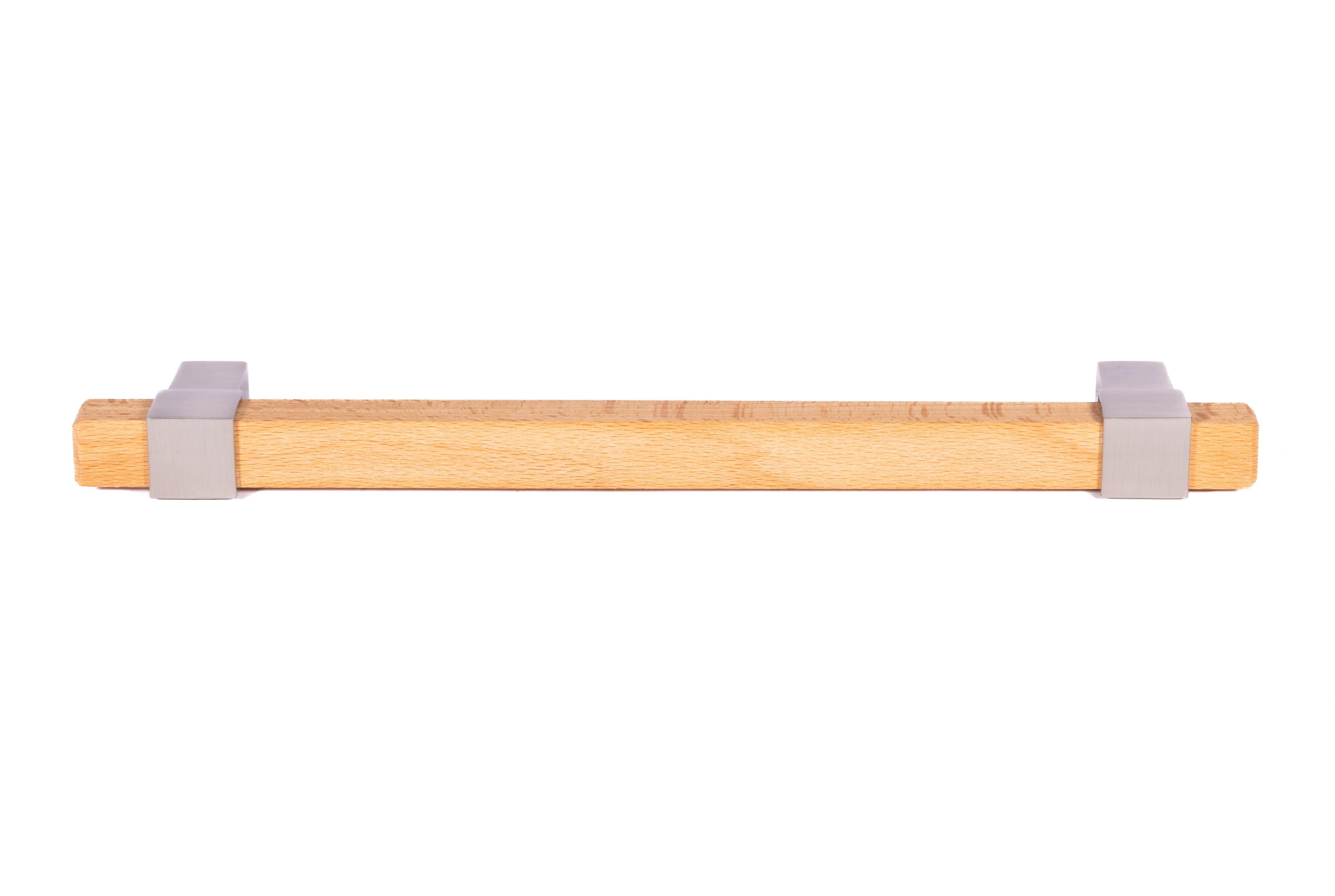 Mantara Lorien Handle W-0028 is a modern zinc and beech wood handle in silver ideal for kitchen and dresser drawers.