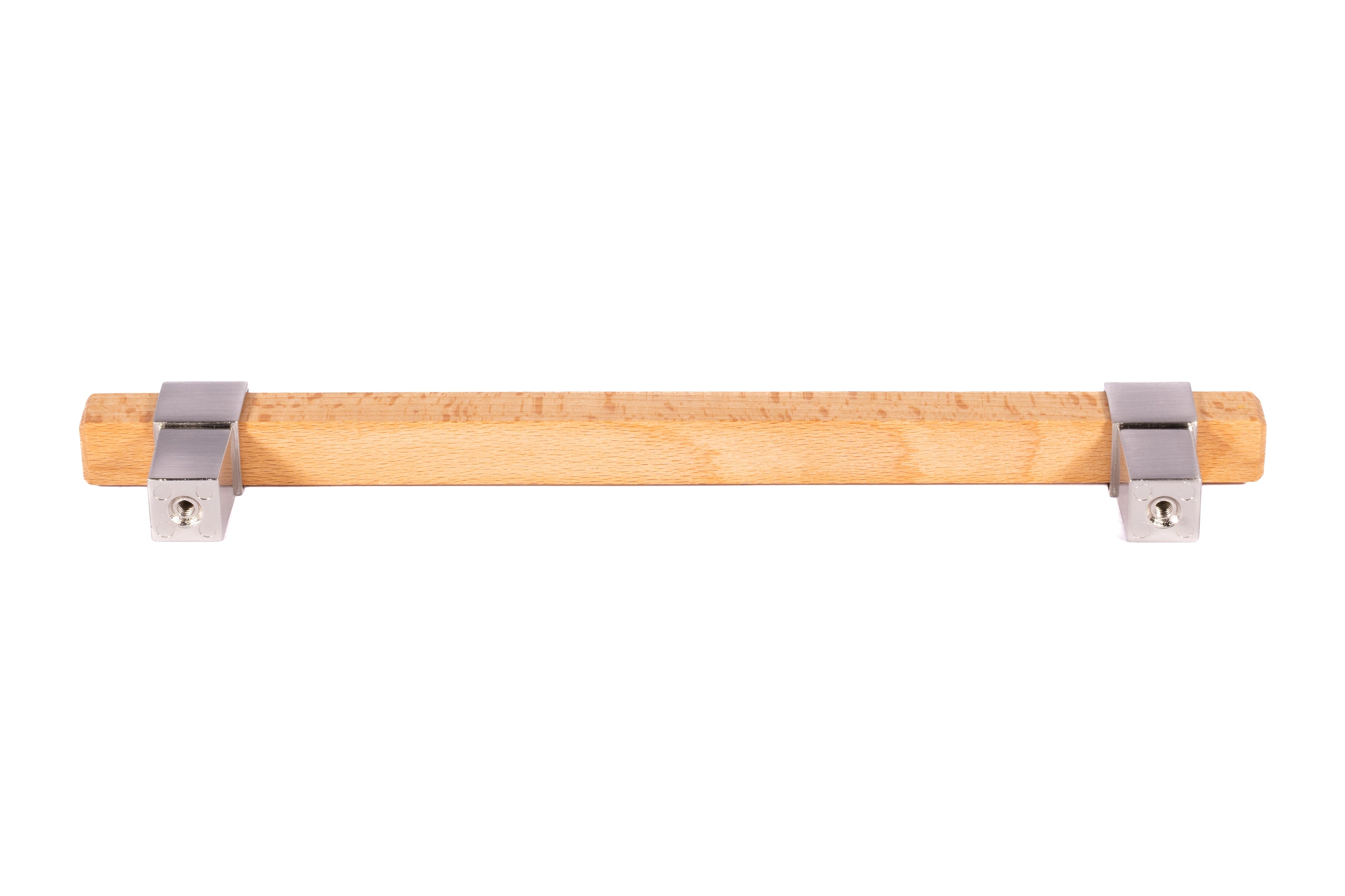 Mantara Lorien Handle W-0028 is a modern zinc and beech wood handle in silver ideal for kitchen and dresser drawers.