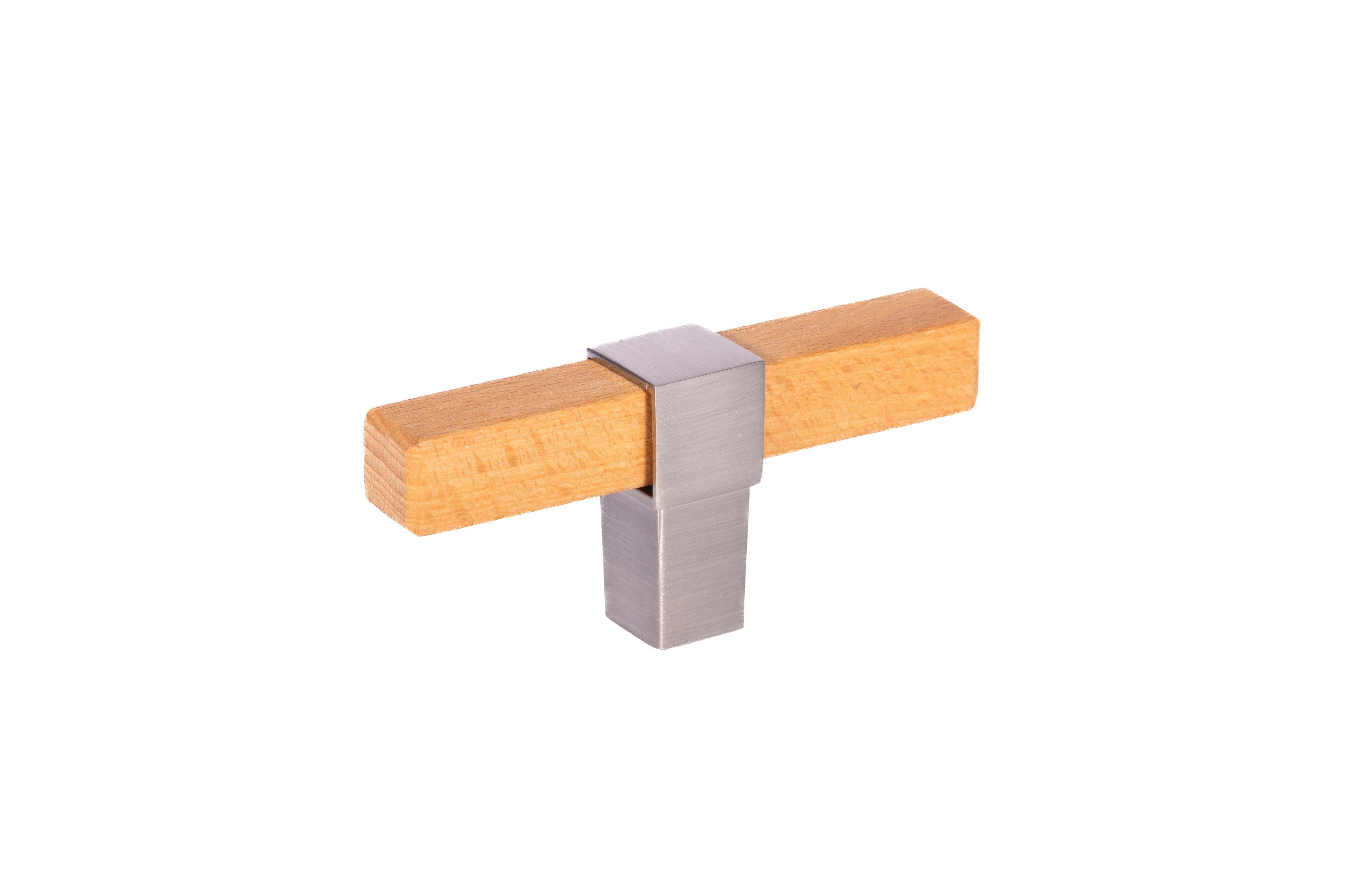 Mantara Lorien Handle W-0028 is a modern zinc and beech wood Tbar in Silver ideal for kitchen and dresser drawers.
