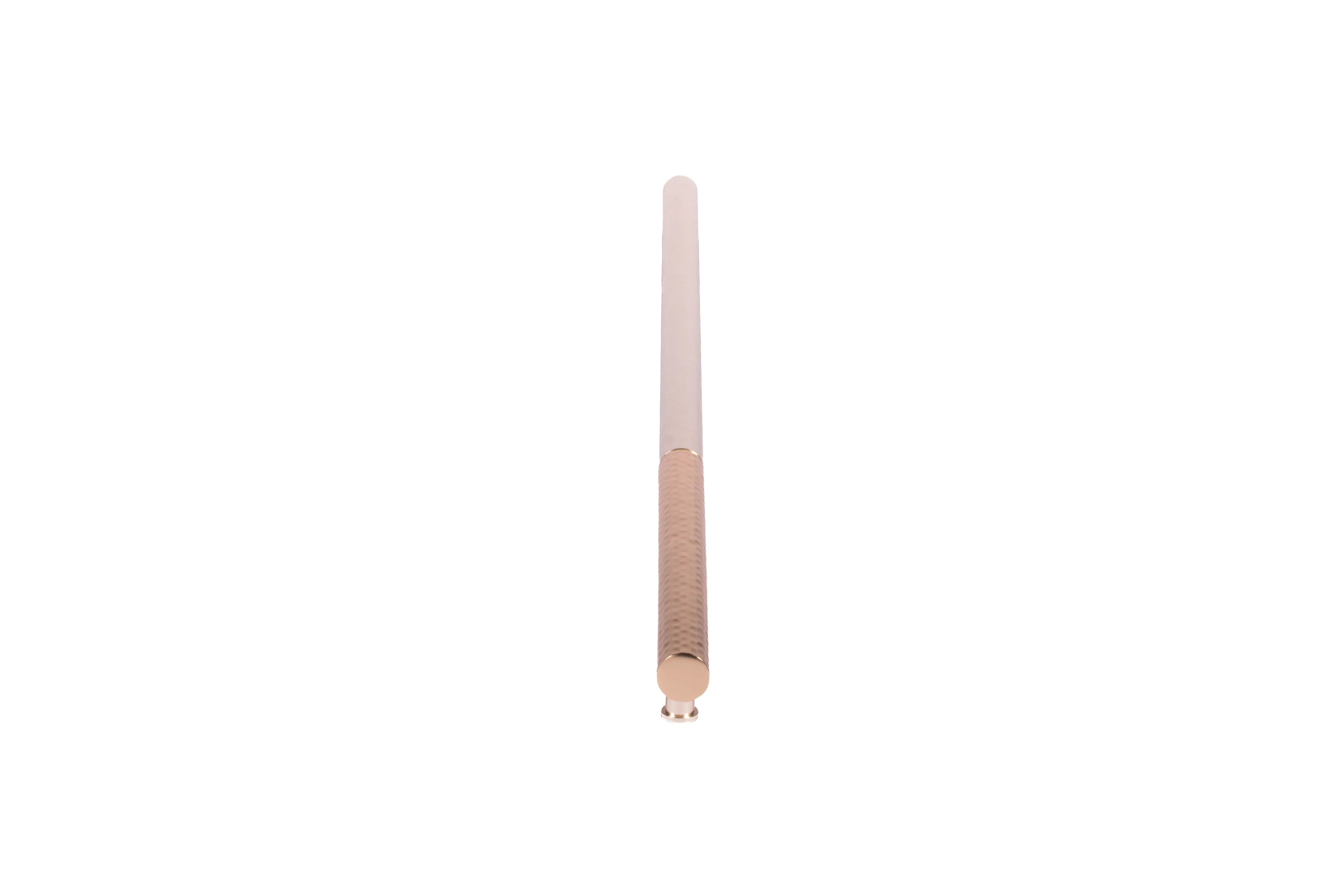 Mantara Soleil Handle Z-0021 is a modern zinc alloy handle in brushed rose gold finish, ideal for kitchen drawers, dresser drawers.
