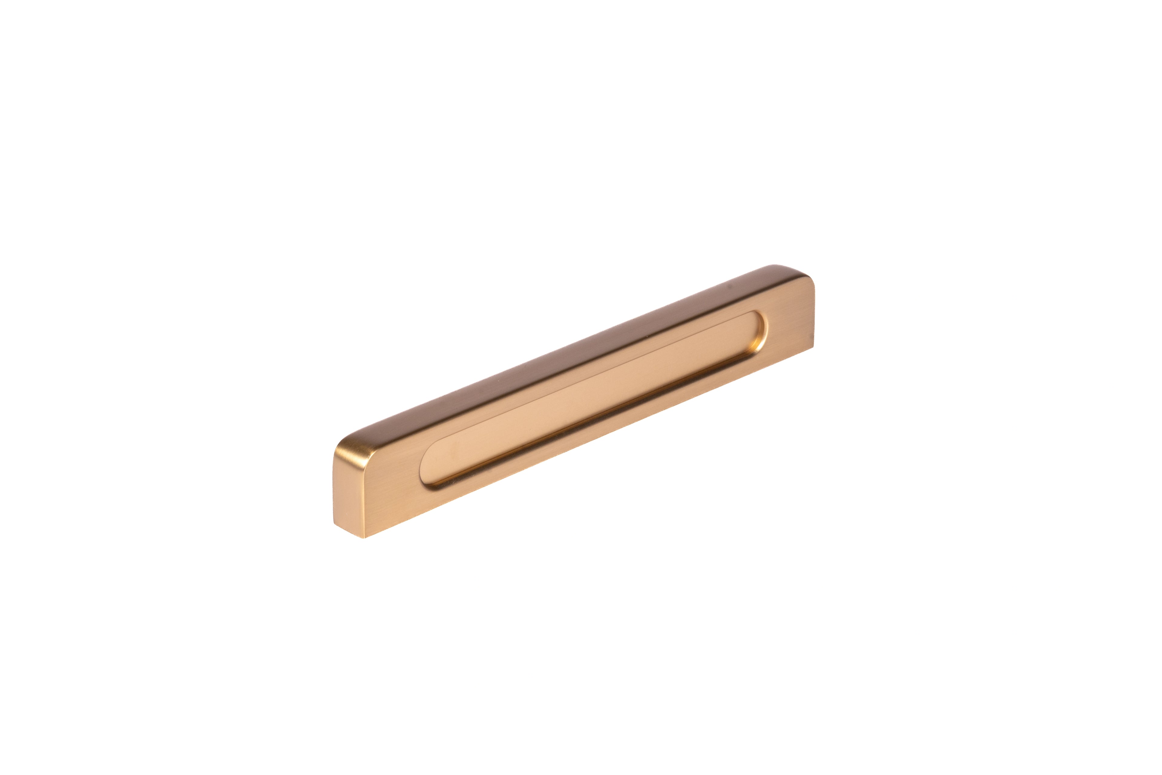 Mantara Eva Handle Z-0034 is a modern zinc handle in brushed gold finish, ideal for kitchen and dresser drawers.