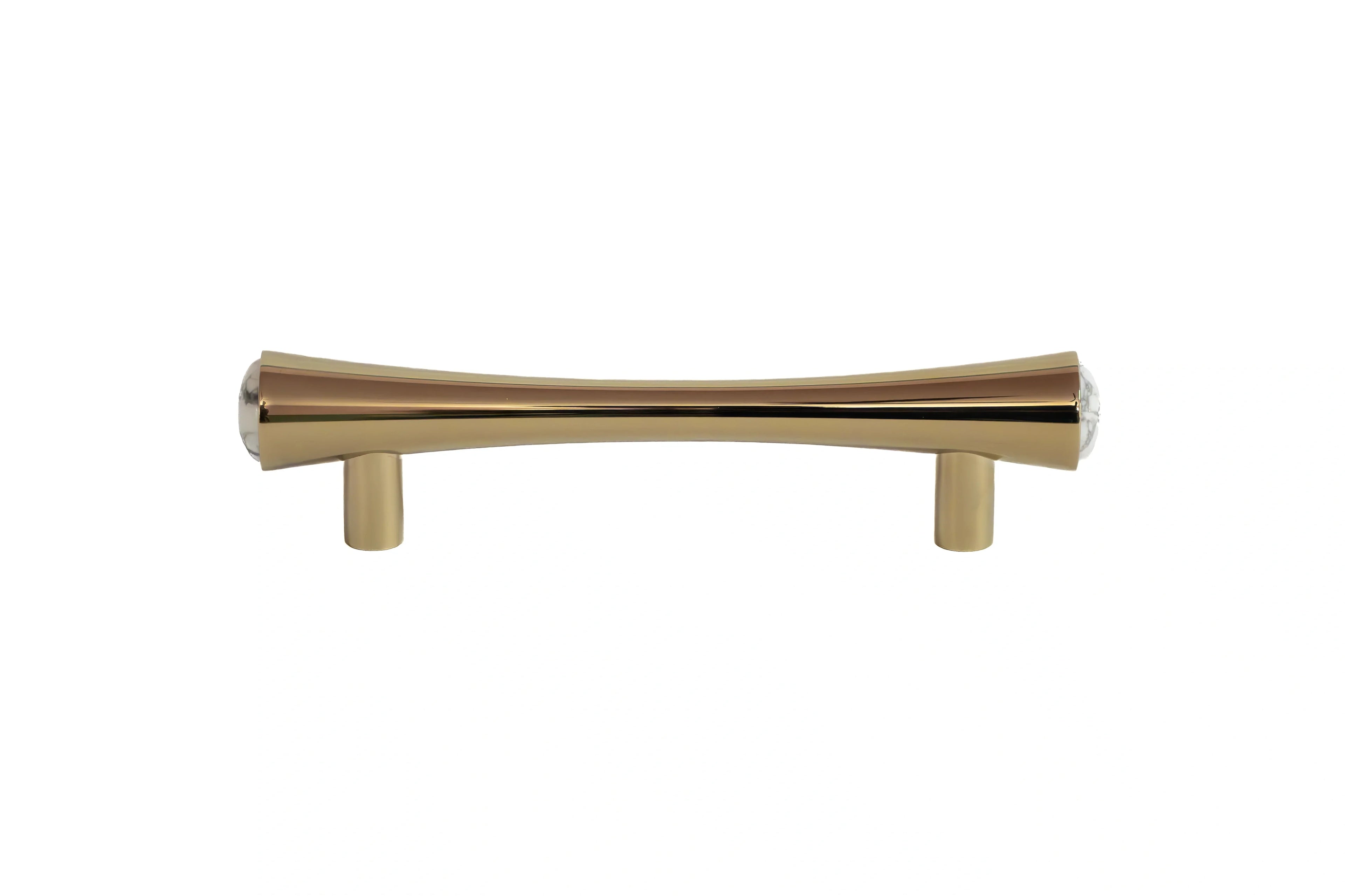 Mantara Palazzo Handle M-0014 is a modern marble & brass handle in gold+white, ideal for kitchen & dresser drawers.
